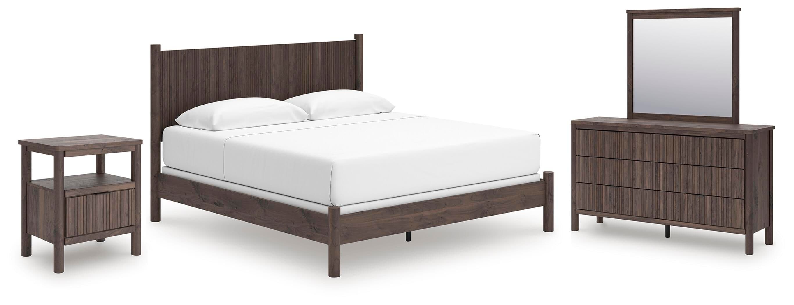 Pamytta - 4 Pc. - King Panel Bed, Dresser, Mirror And Nightstand - Brown