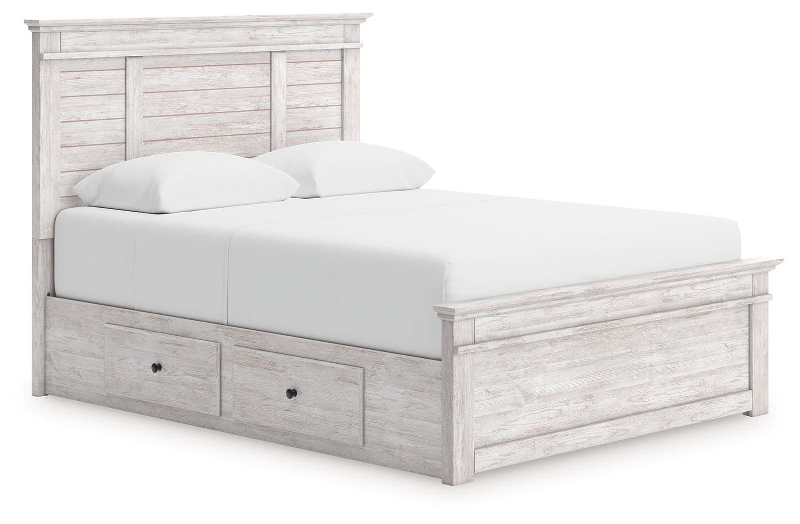 Queen Panel Storage Bed With Under Bed Storage Unit · Whitewash