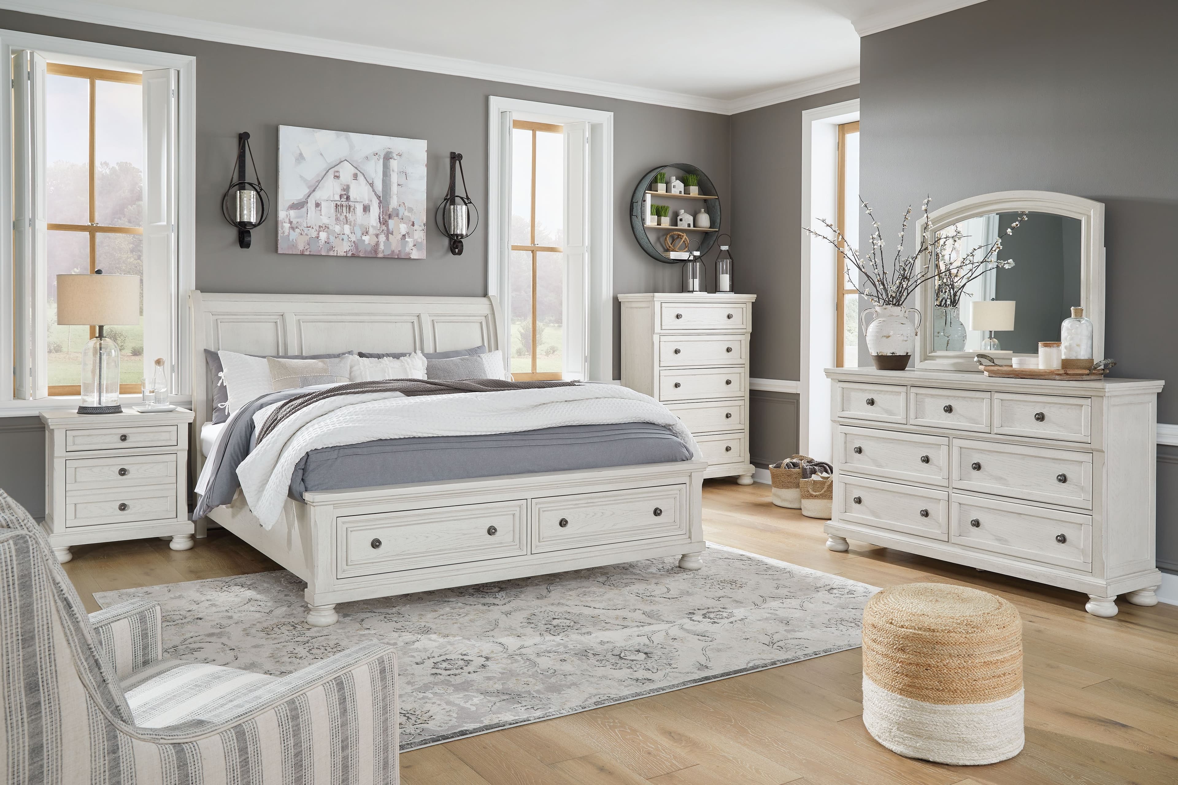 6 Pc. · Dresser, Mirror, Chest, California King Sleigh Bed With 2 Storage Drawers
