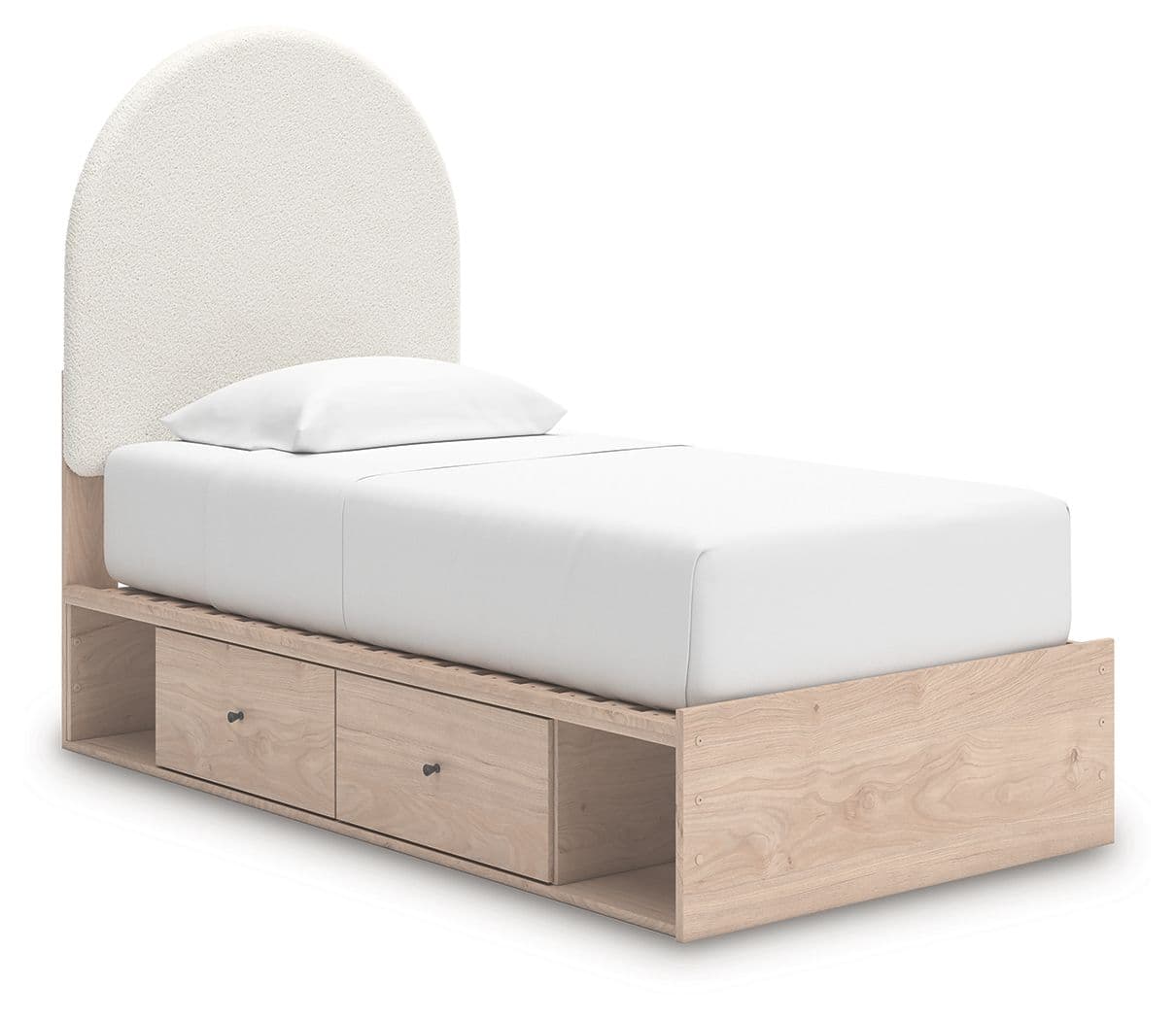 Arloster - Twin Upholstered Panel Bed With Side Storage Unit - Tan / White