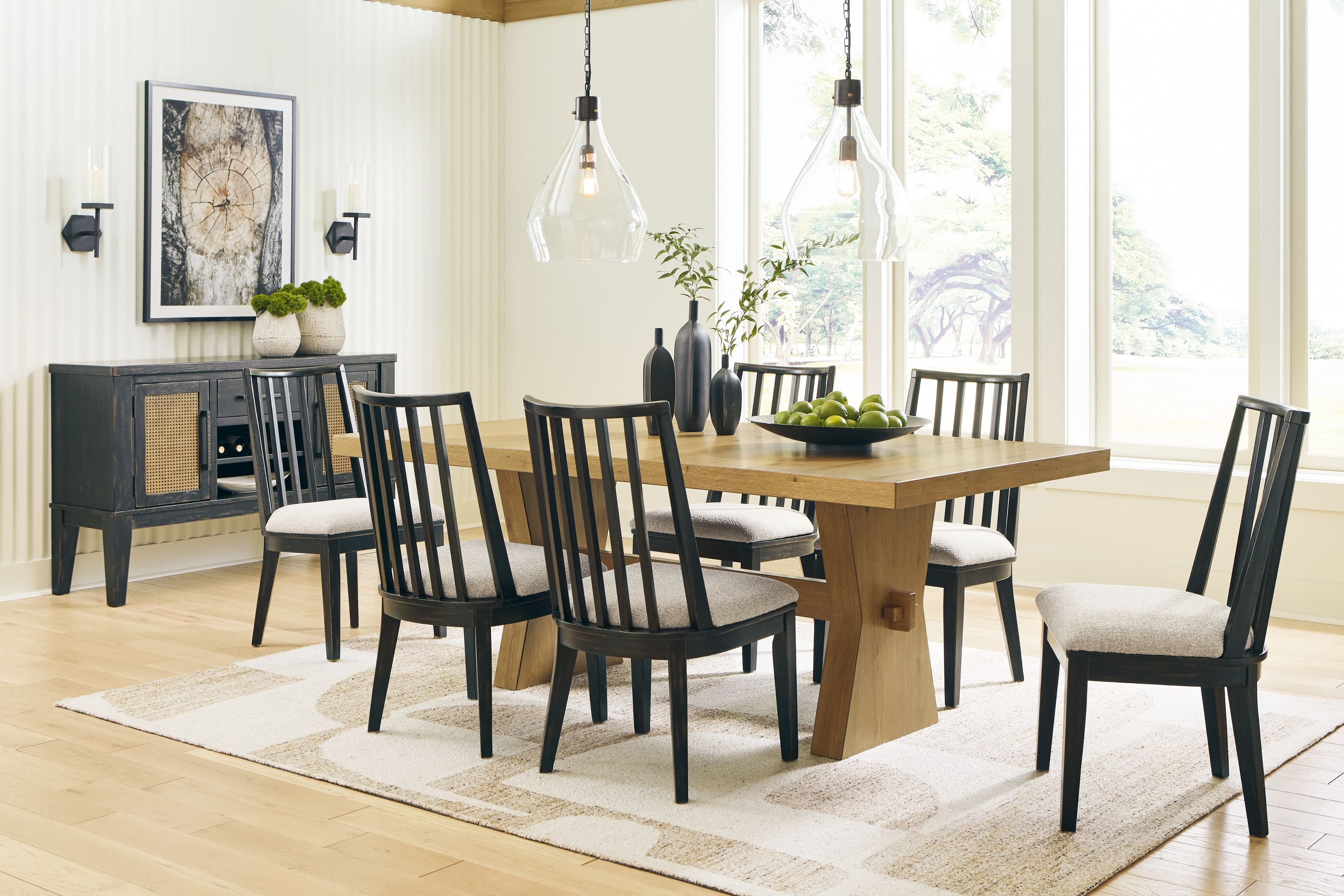 Rectangular Dining Table, 6 Side Chairs, Server