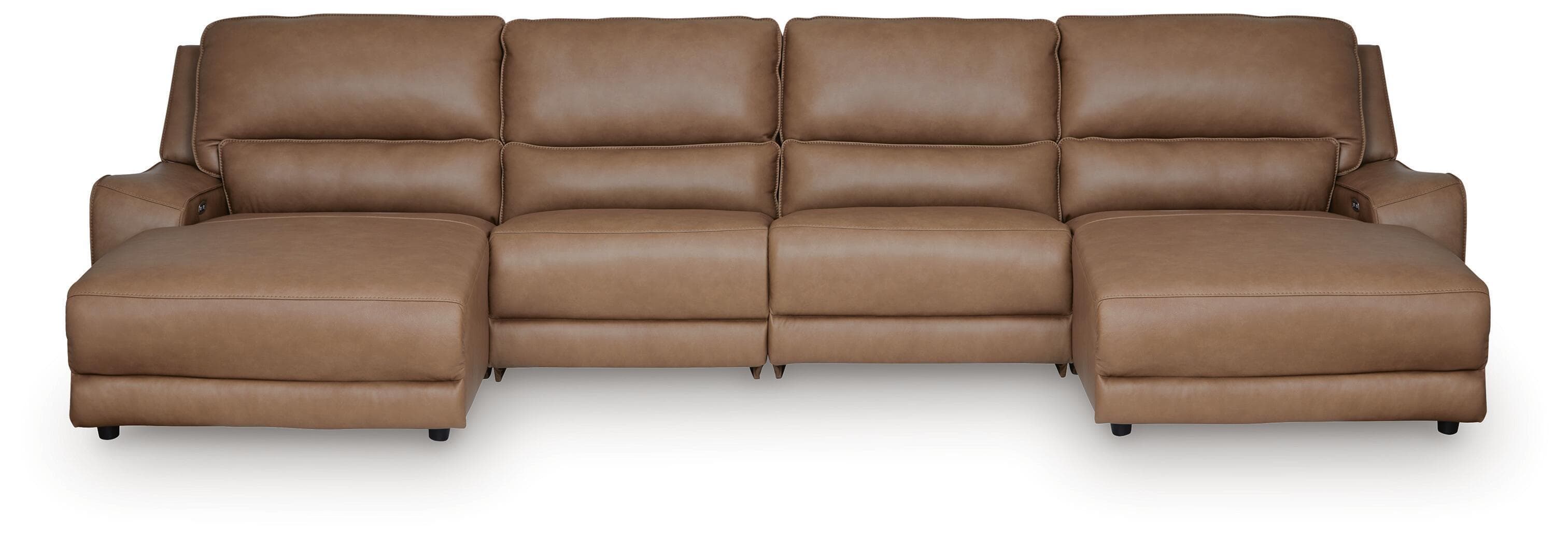 DeepWakes - 4-Piece Power Reclining Sectional With Double Chaise And 2 Power Armless Recliners - Caramel