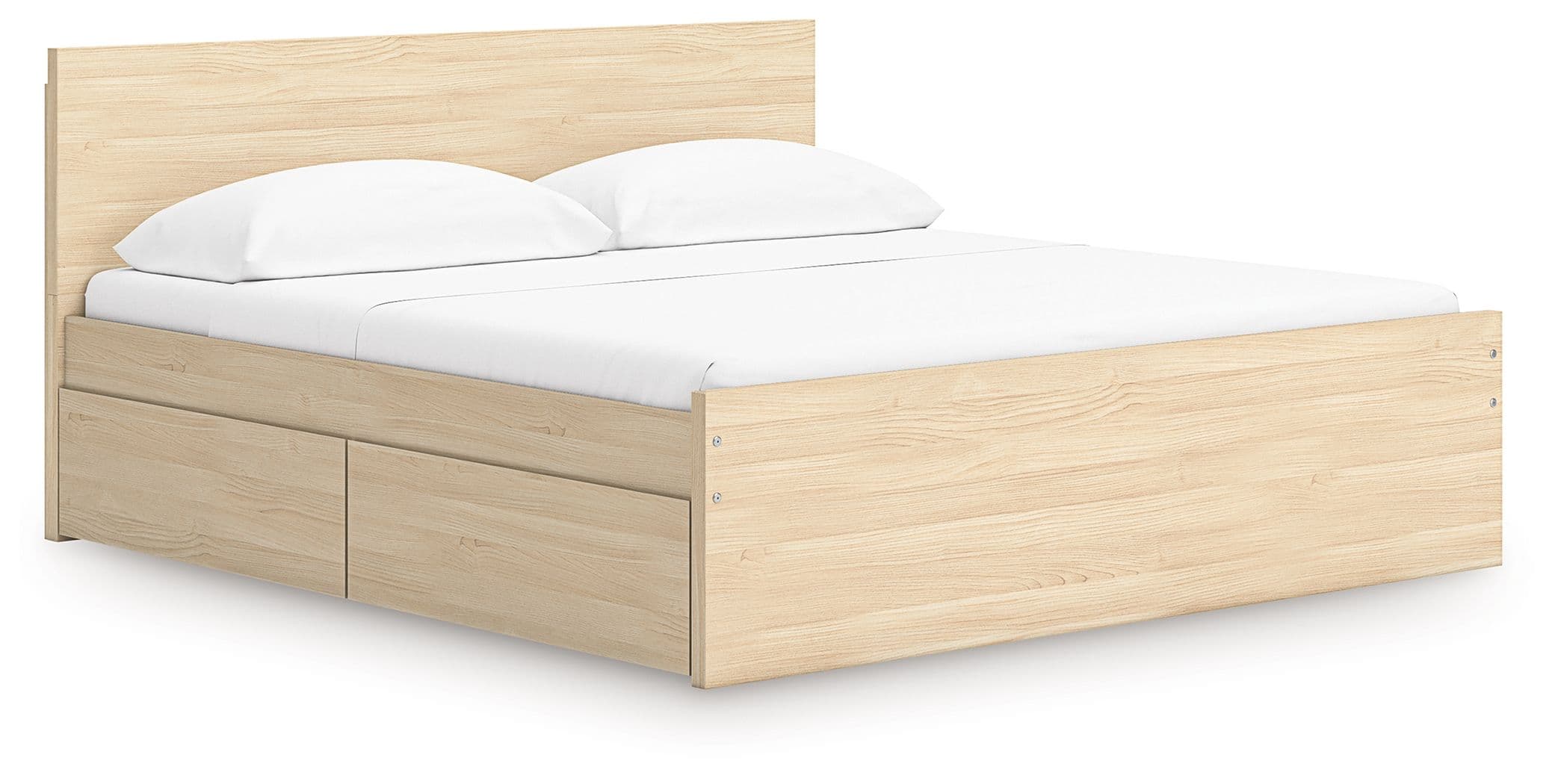 King Panel Platform Bed With 2 Side Storage · Natural
