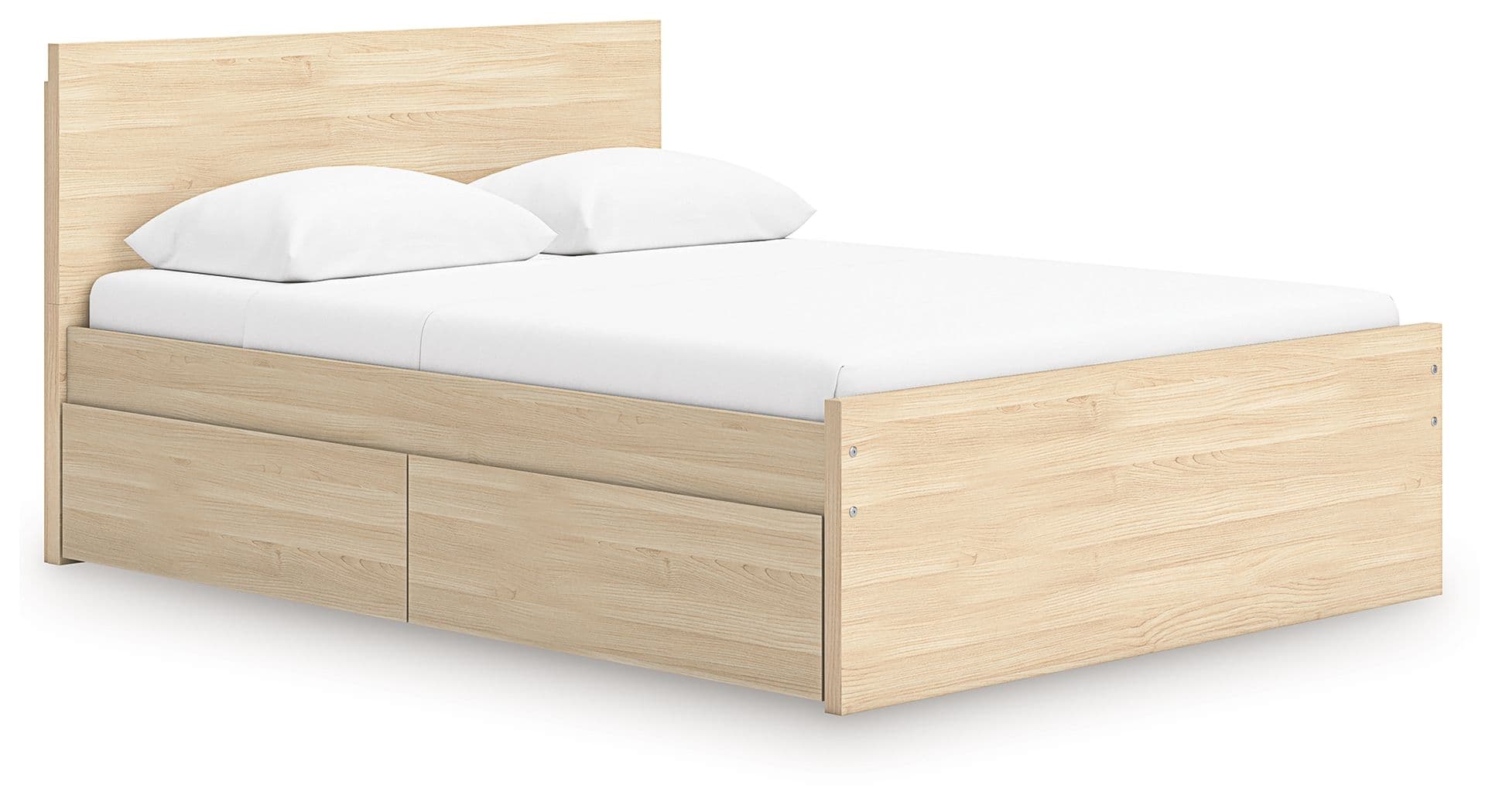 Queen Panel Platform Bed With 1 Side Storage · Natural