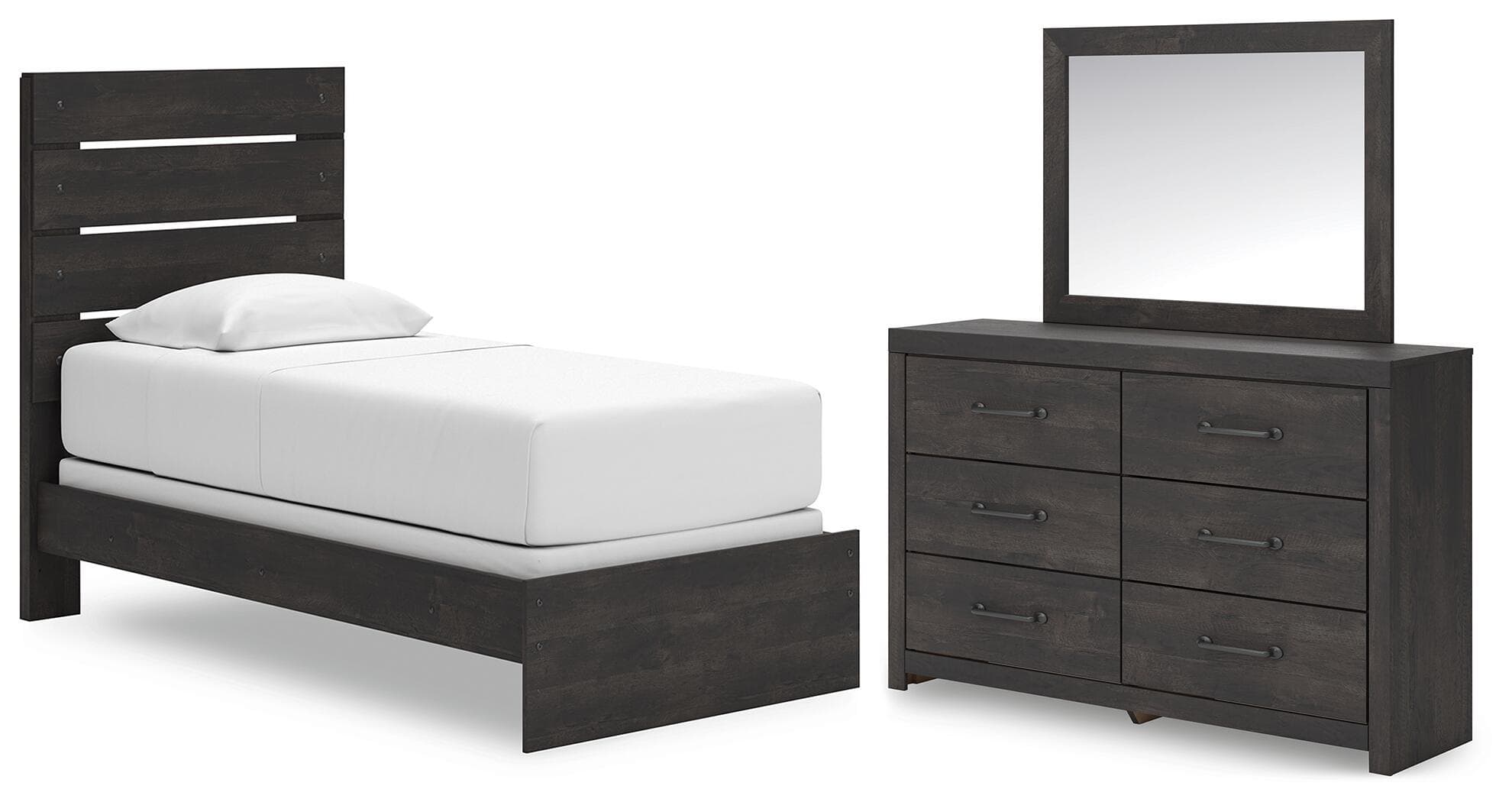 Hollivern - 3 Pc. - Twin Panel Bed, Dresser And Mirror - Dark Gray