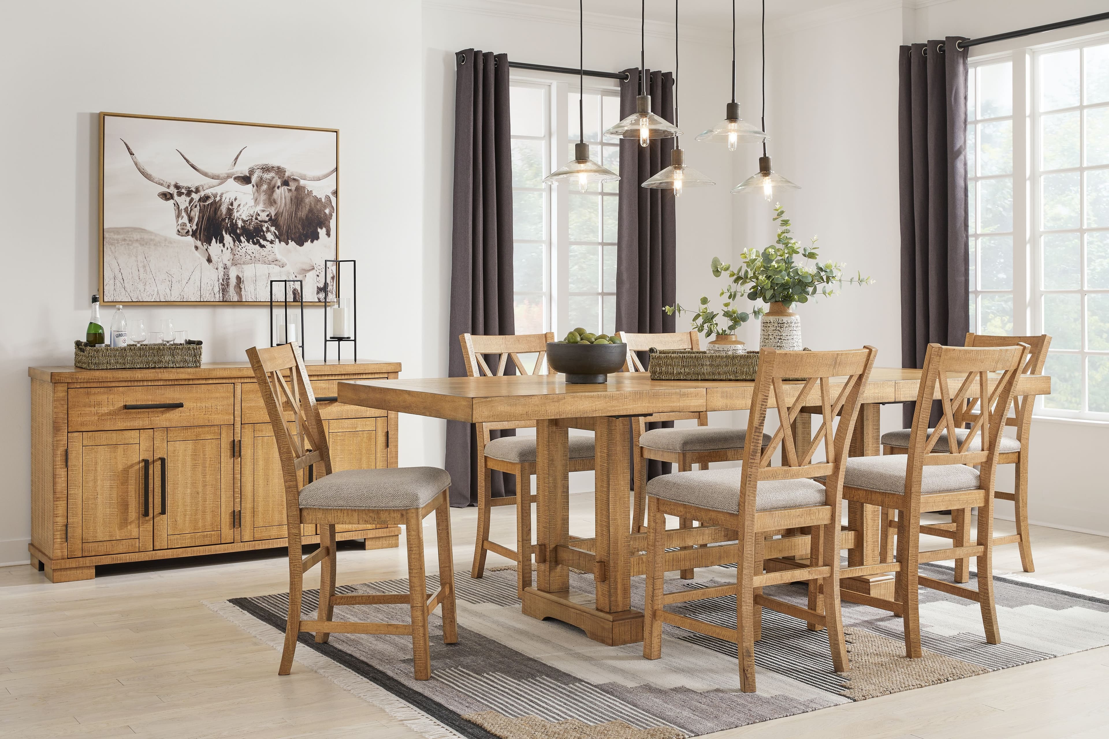 7 Pc. · Counter Extension Table, 6 Upholstered Barstools
