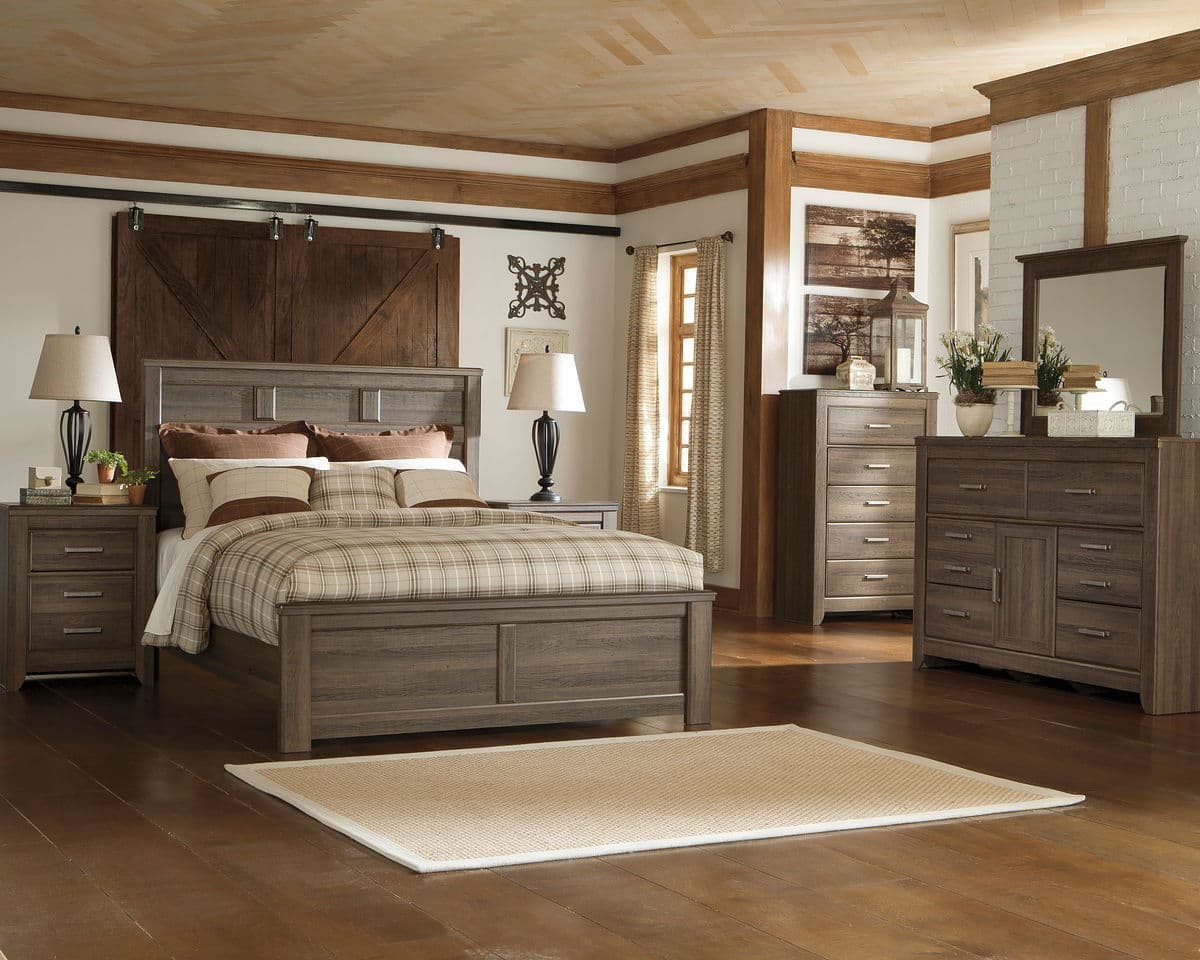 Juararo - 6 Pc. - Dresser, Mirror, Chest, Queen Panel Bed - Dark Brown