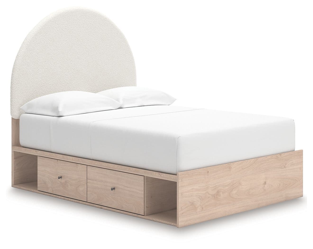 Arloster - Full Upholstered Panel Bed With Side Storage Unit - Tan / White