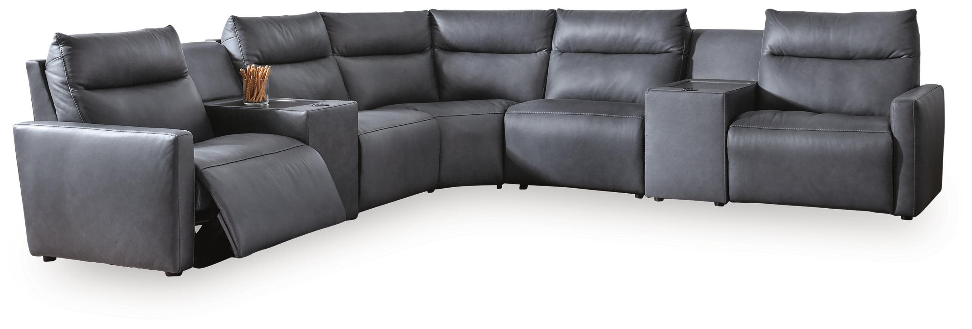 ModZ - 7-Piece Power Reclining Sectional With 2 Armless Chairs And 2 Audio Consoles - Blue