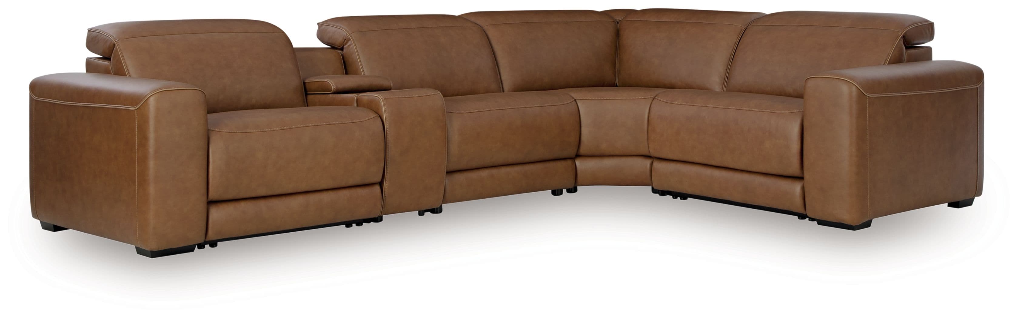 Magic Man - 5-Piece Power Reclining Sectional With Console - Caramel