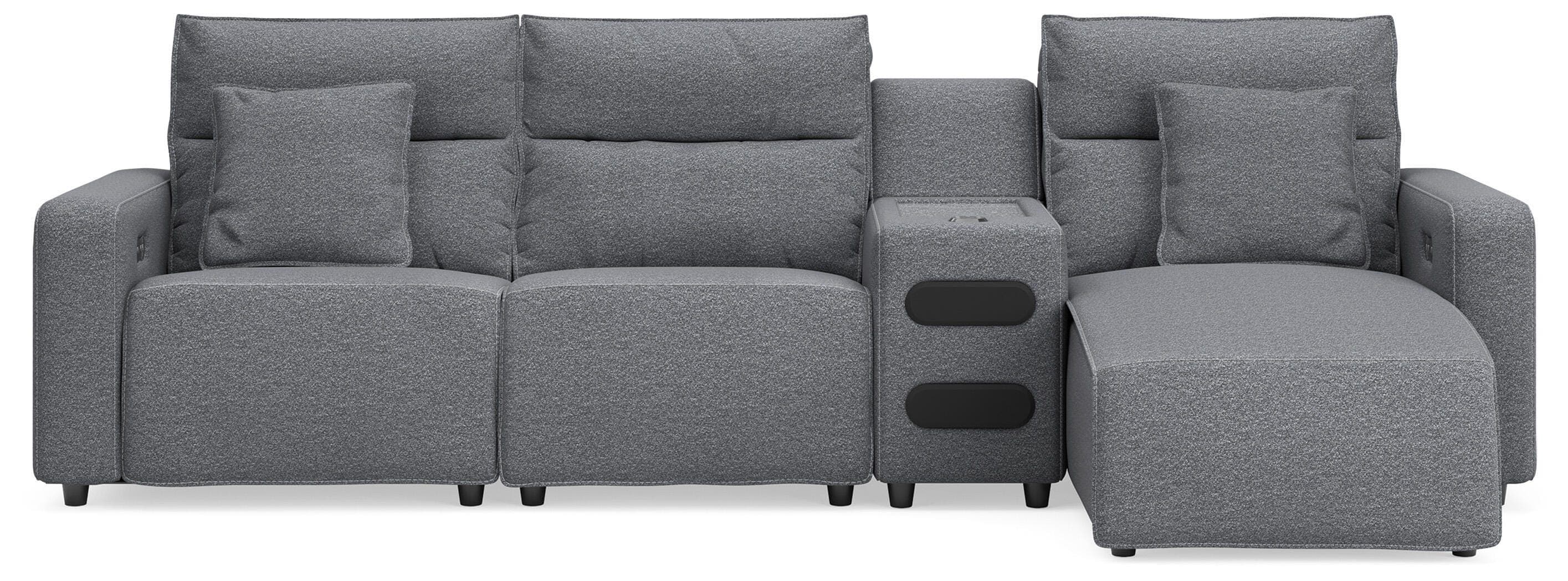 4-Piece Power Reclining Sectional With RAF Press Back Power Chaise And Audio Console · Salt And Pepper
