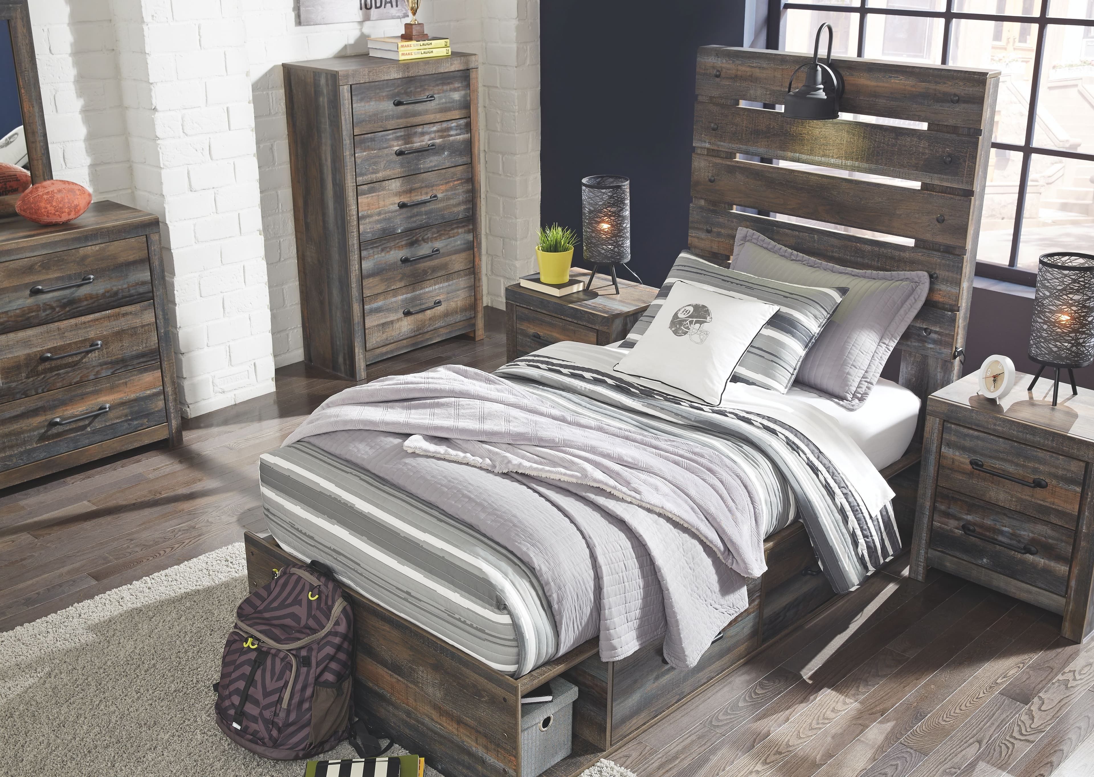 6 Pc. · Dresser, Mirror, Twin Panel Bed with 2 Side Drawers
