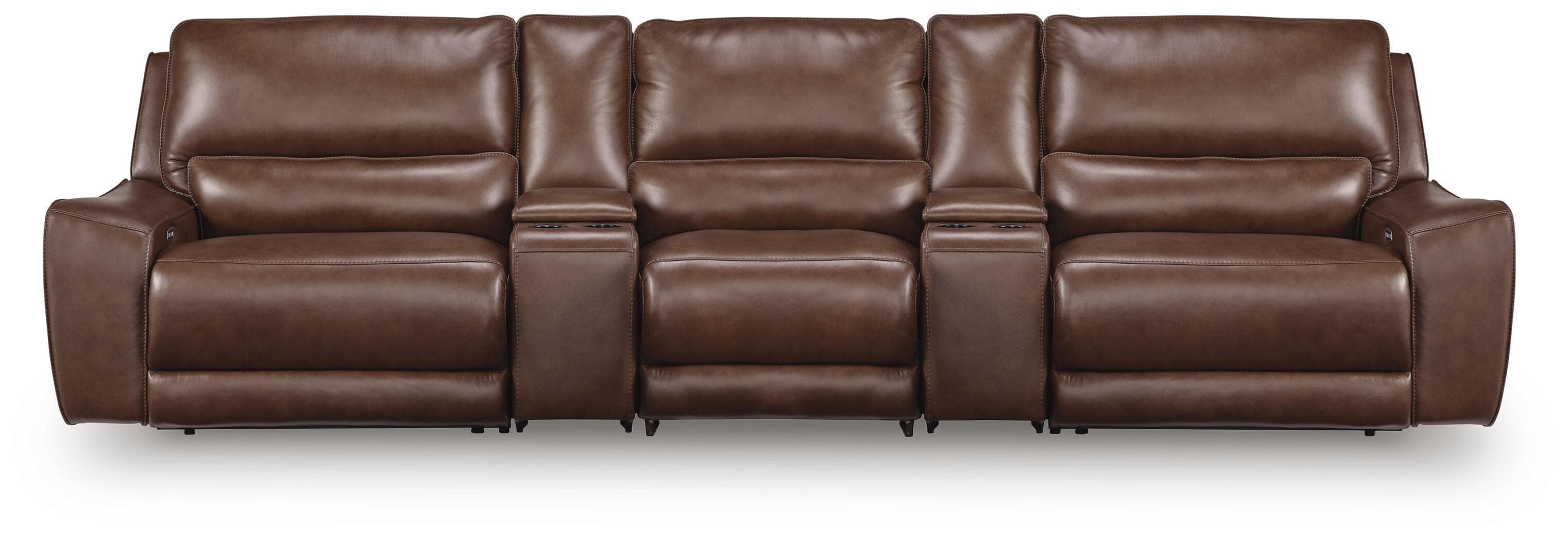 DeepWakes - 5-Piece Power Reclining Sectional With Power Armless Recliner And 2 Storage Consoles - Canyon