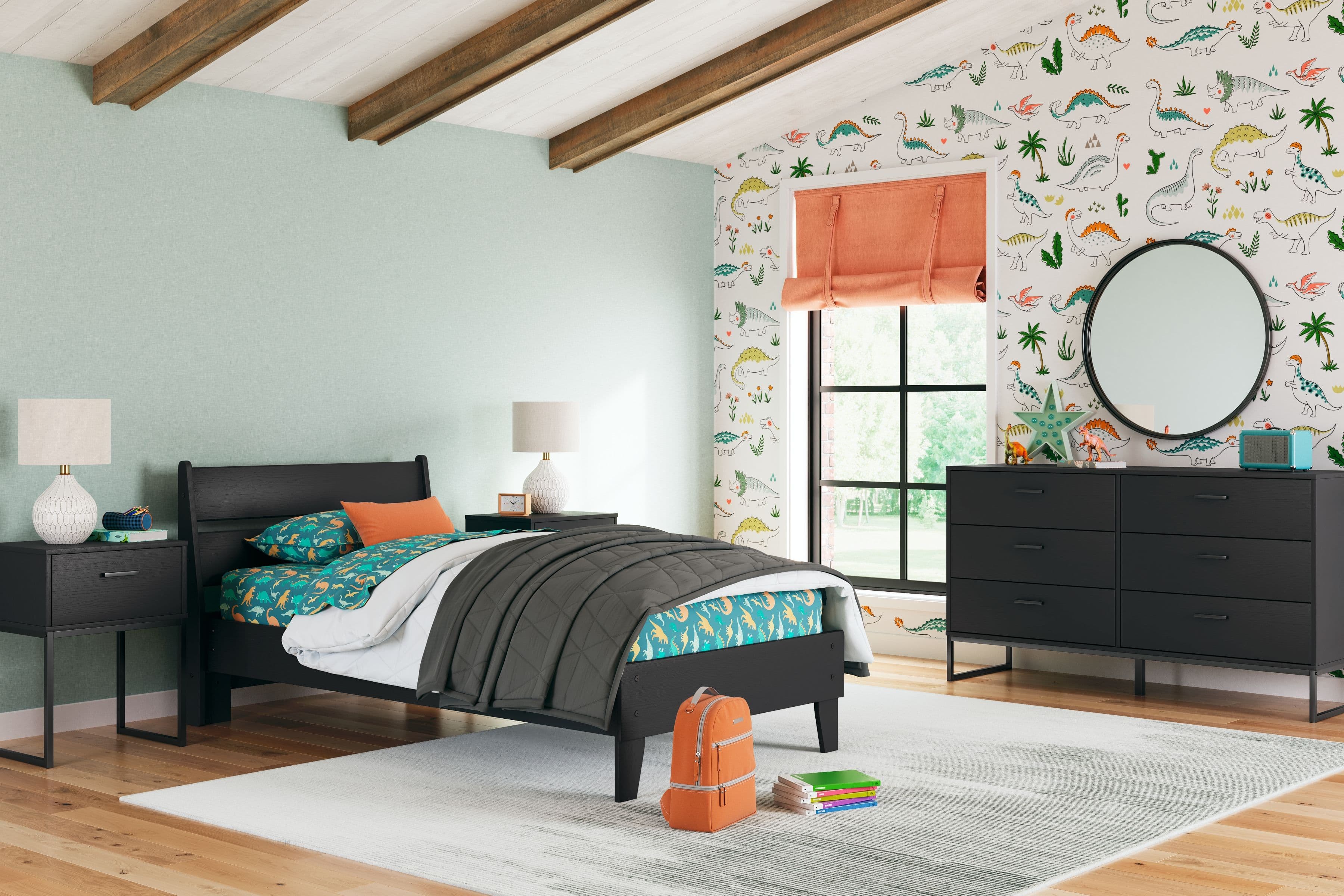 Socalle - 3 Pc. - Dresser, Twin Panel Platform Bed - Black