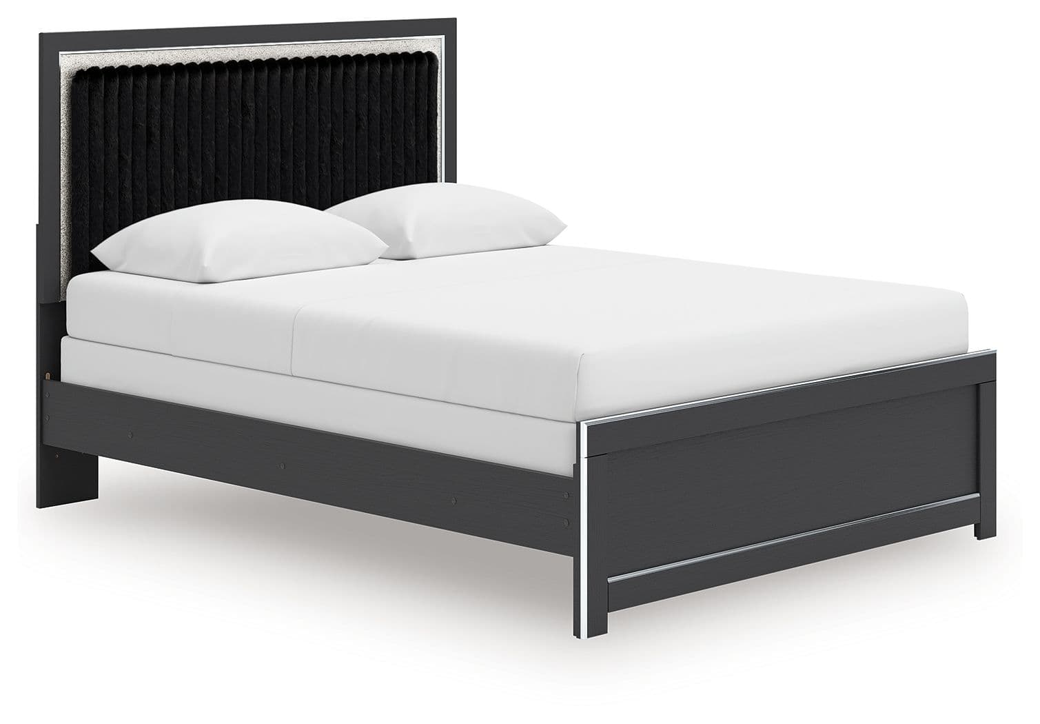 Queen Upholstered Panel Bed · Black