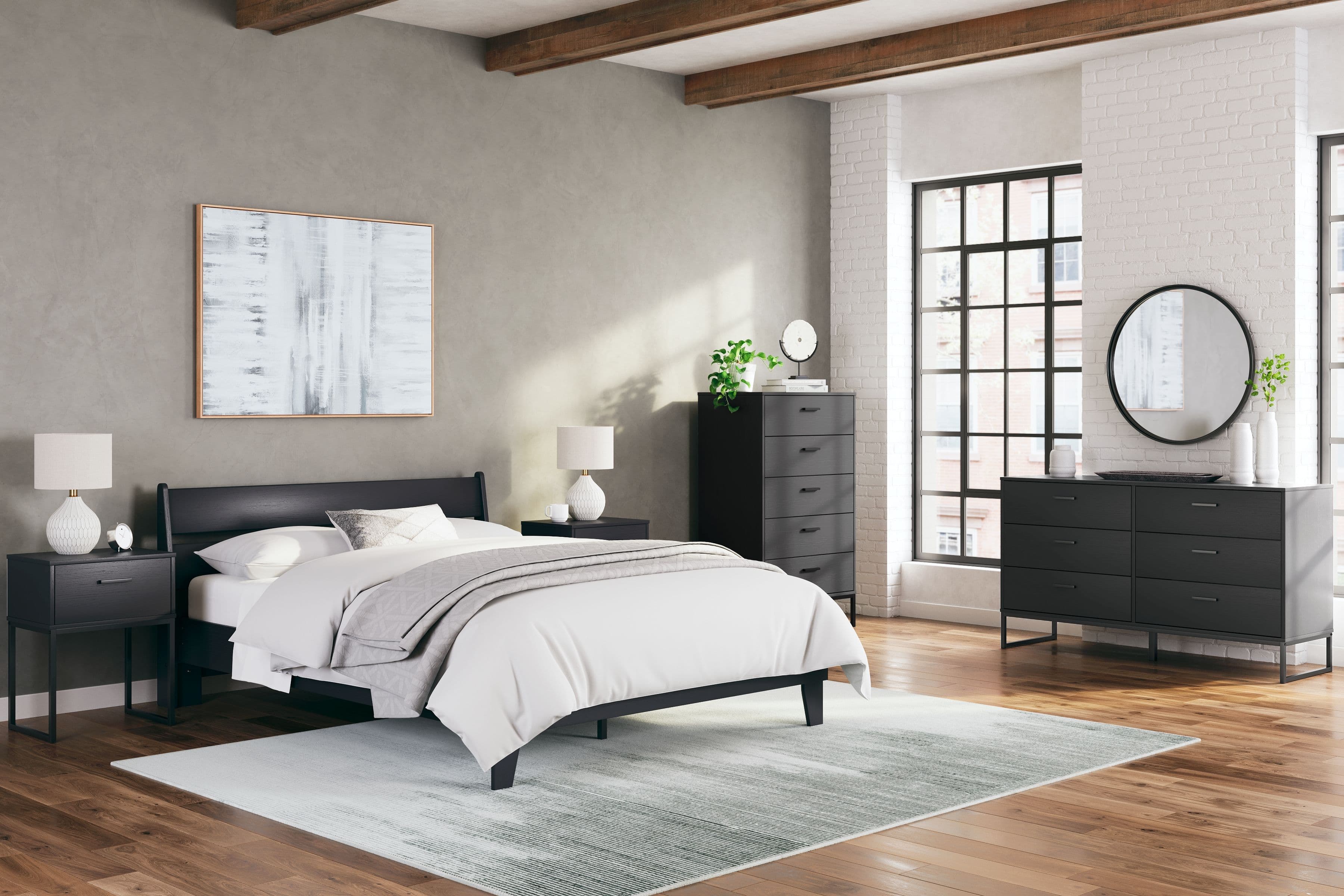 3 Pc. · Dresser, Queen Panel Platform Bed · Black