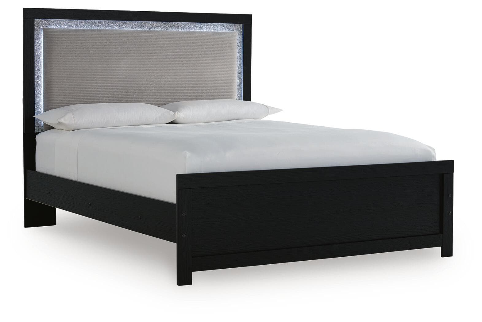 Queen Upholstered Panel Bed · Black