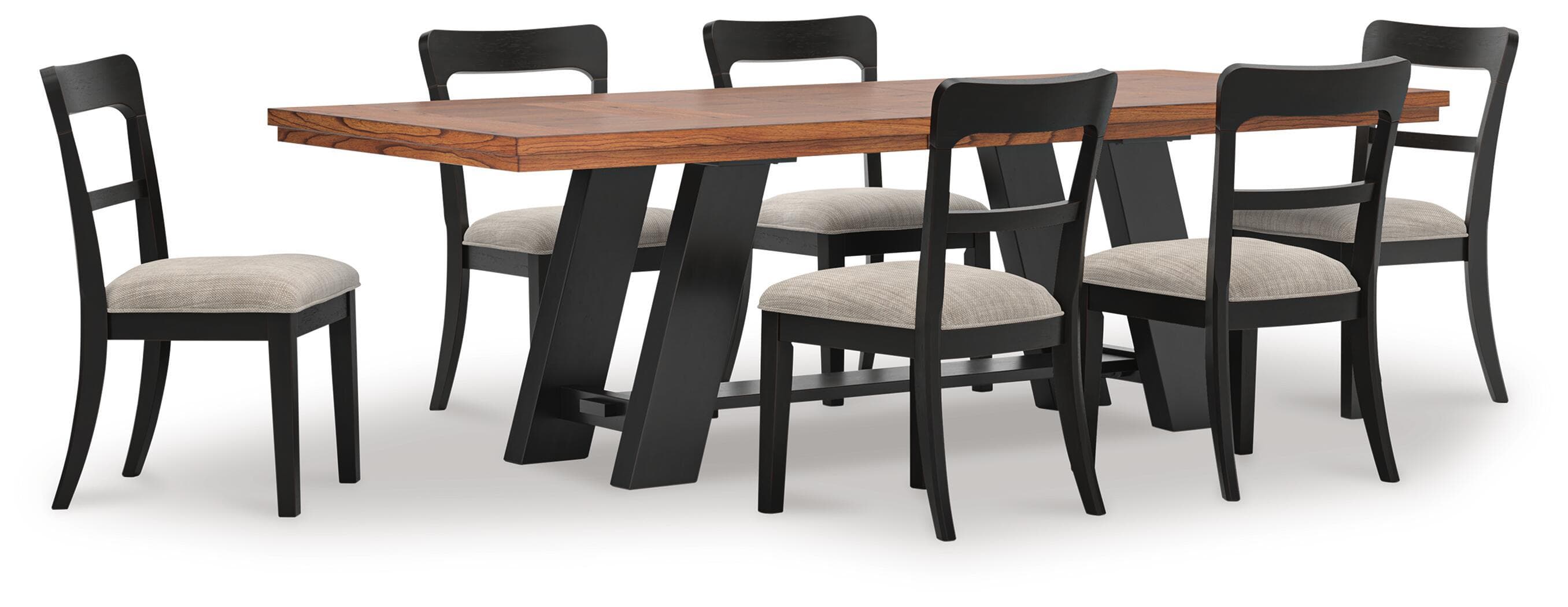 Greddinton - 7 Pc. - Extension Dining Table And 6 Upholstered Dining Side Chairs - Brown / Black