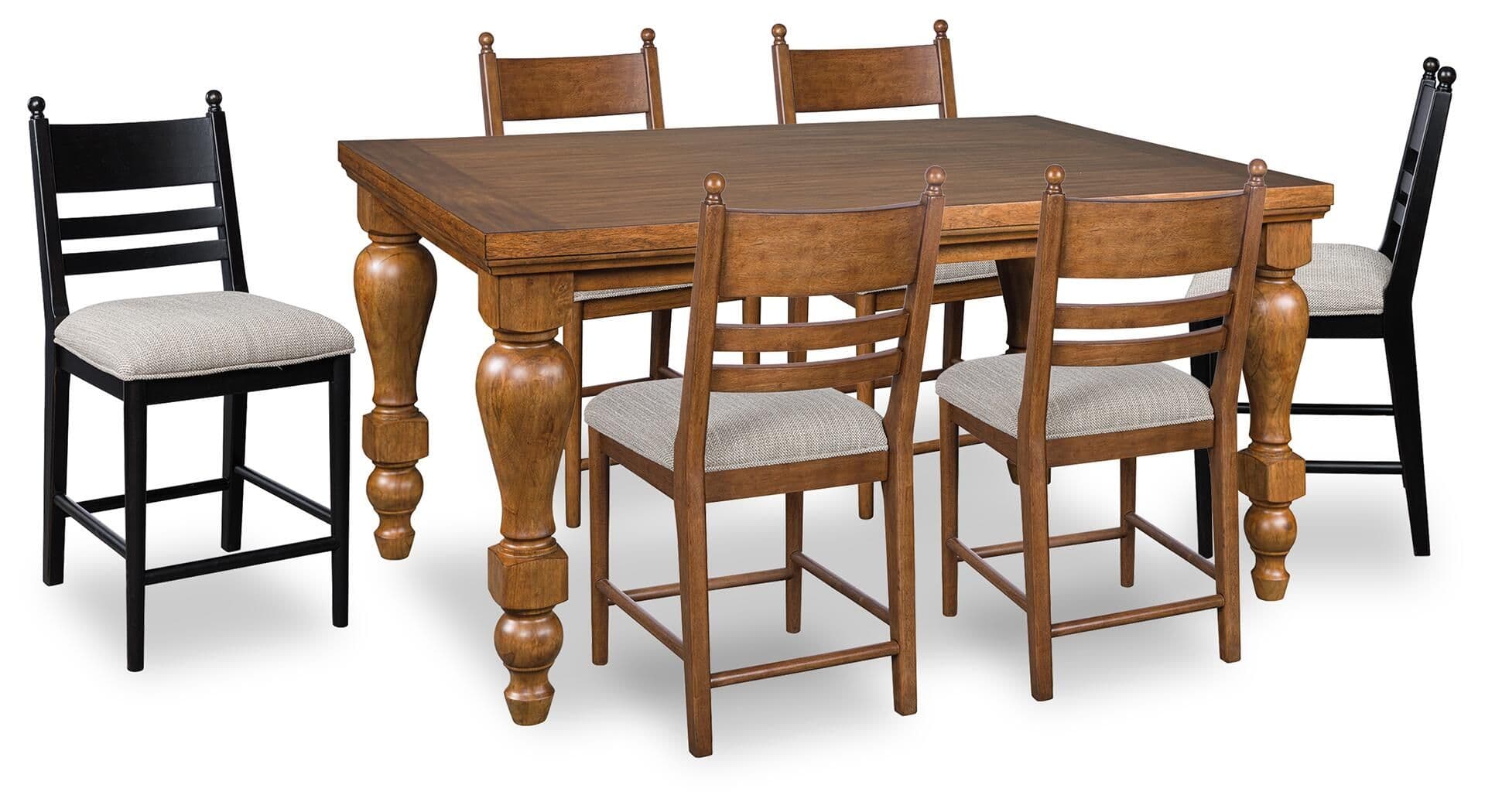 Greddinton - 7 Pc. - Counter Height Dining Table, 2 Black Upholstered Barstools And 4 Brown Upholstered Barstools - Black / Brown