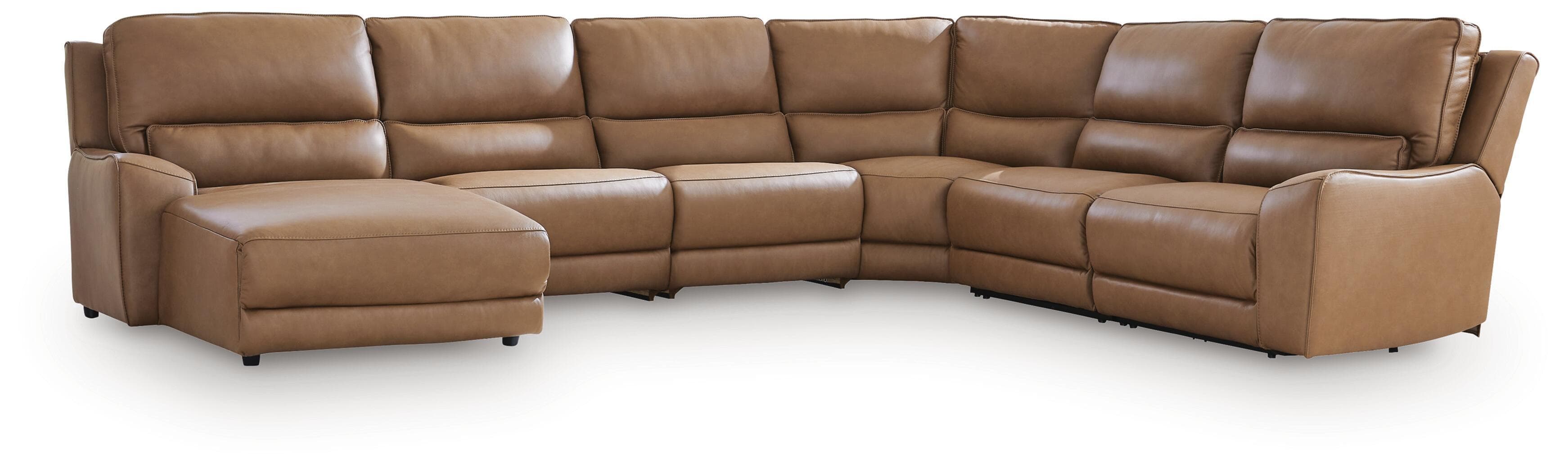 DeepWakes - 6-Piece Power Reclining Sectional With LAF Press Back Power Chaise - Caramel