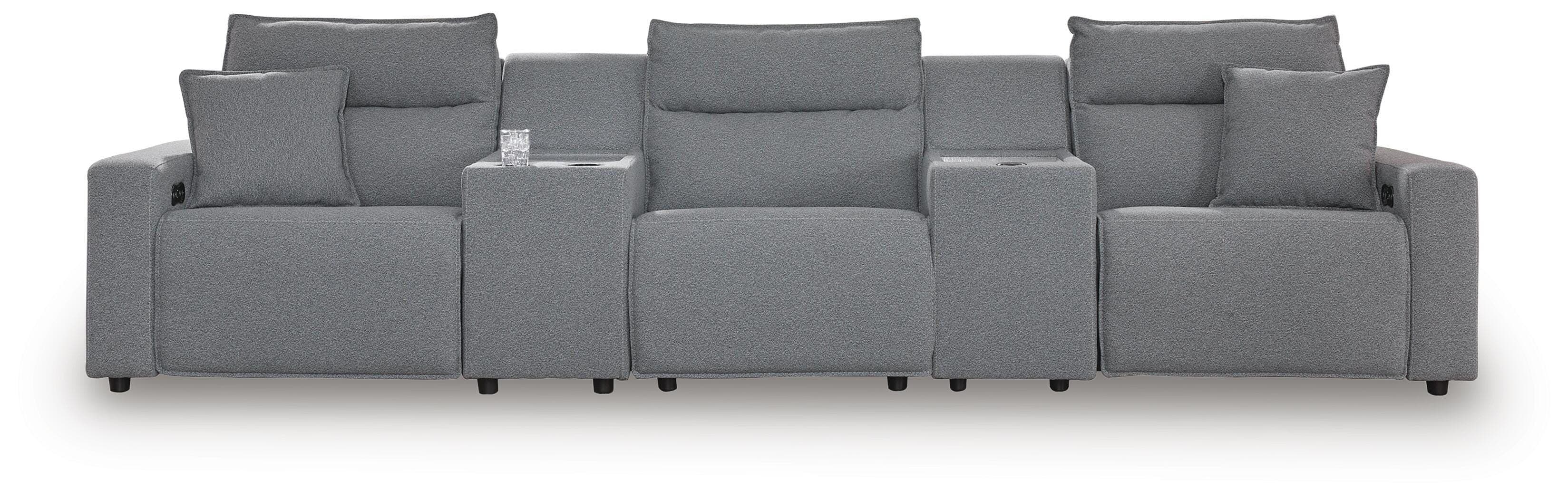 5-Piece Power Reclining Sectional With Power Armless Recliner And 2 Consoles · Salt And Pepper