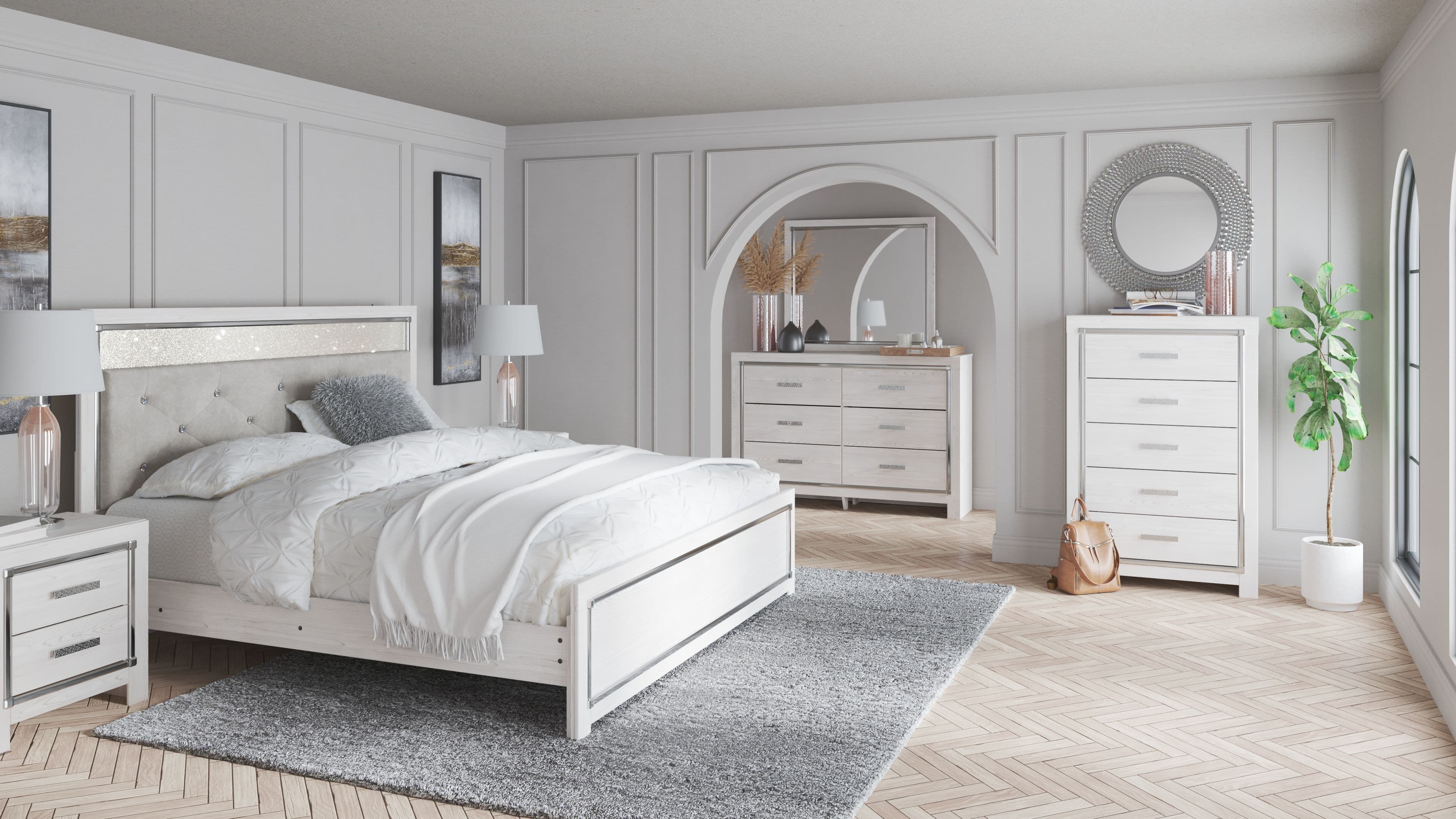6 Pc. · Dresser, Mirror, Chest, King Panel Bed