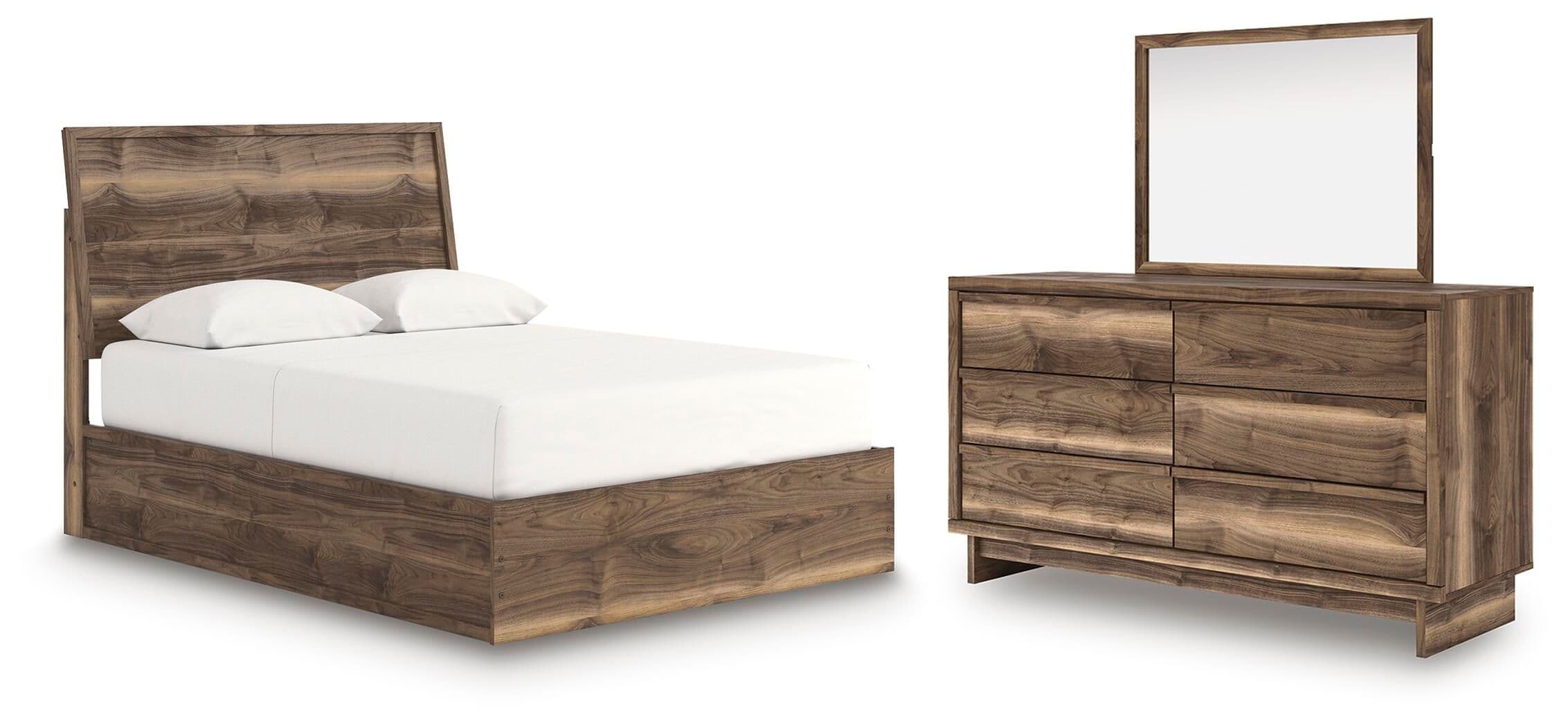 Chirason - 3 Pc. - Queen Panel Bed, Dresser And Mirror - Brown