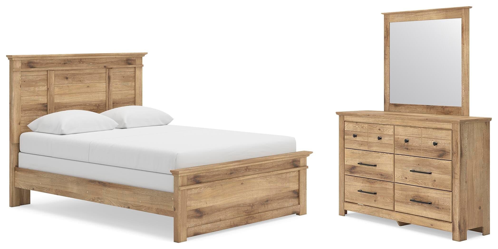 Makidern - 3 Pc. - Queen Panel Bed, Dresser And Mirror - Tan
