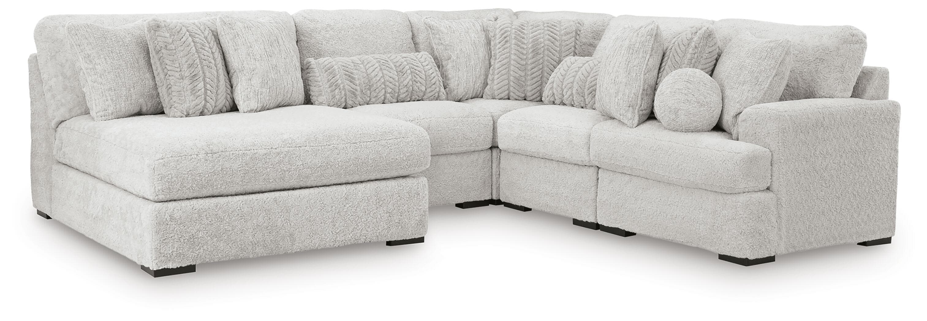 Cuddle Plush - 5-Piece Sectional With Armless Chaise And RAF Corner Chair - Arctic