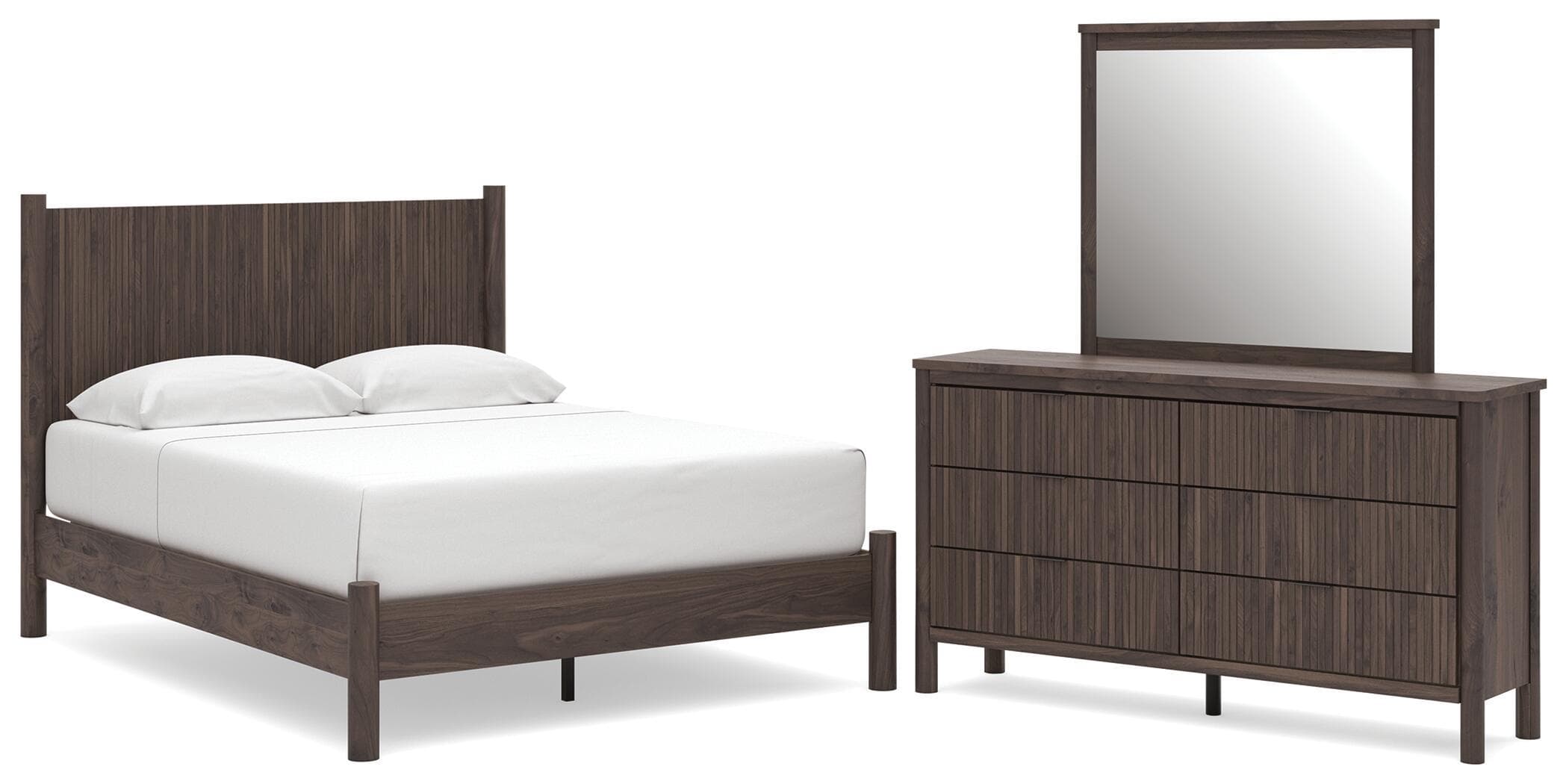 Pamytta - 3 Pc. - Queen Panel Platform Bed, Dresser And Mirror - Brown