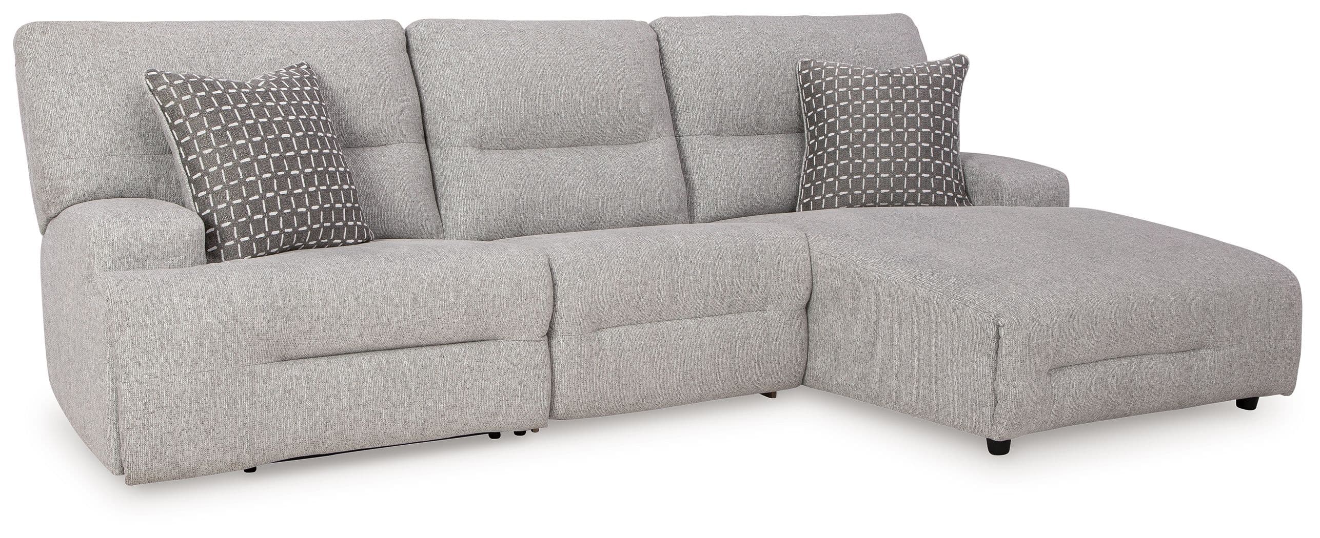 3-Piece Power Reclining Sectional With RAF Power Reclining Back Chaise · Pewter