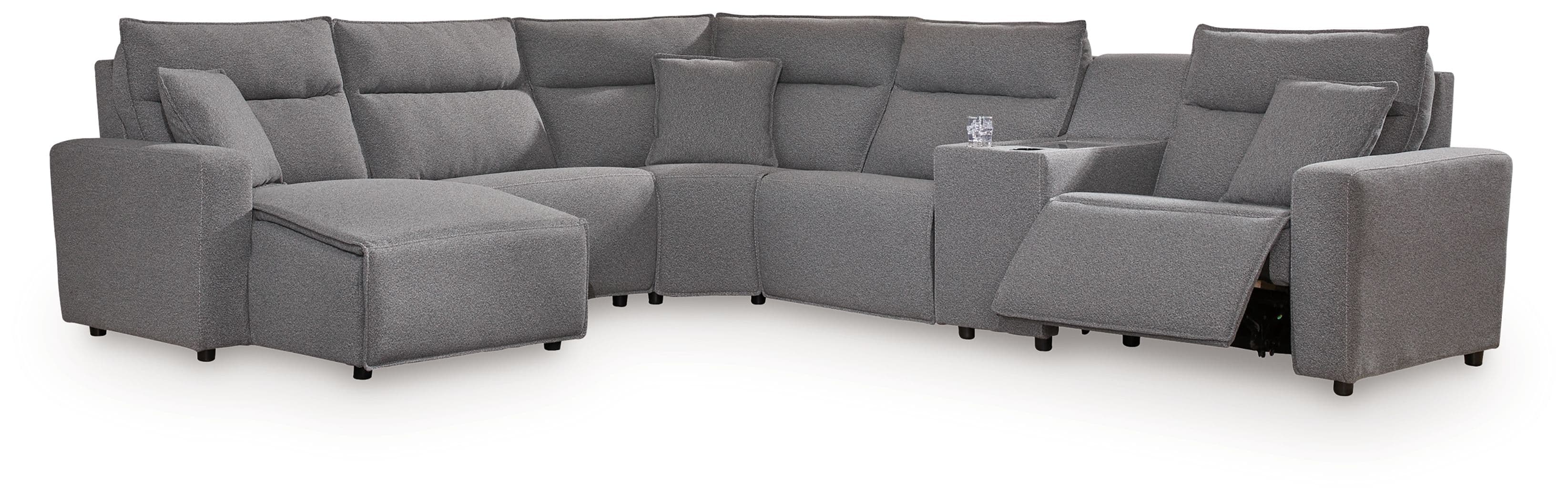 6-Piece Power Reclining Sectional With LAF Press Back Power Chaise And Console · Salt And Pepper