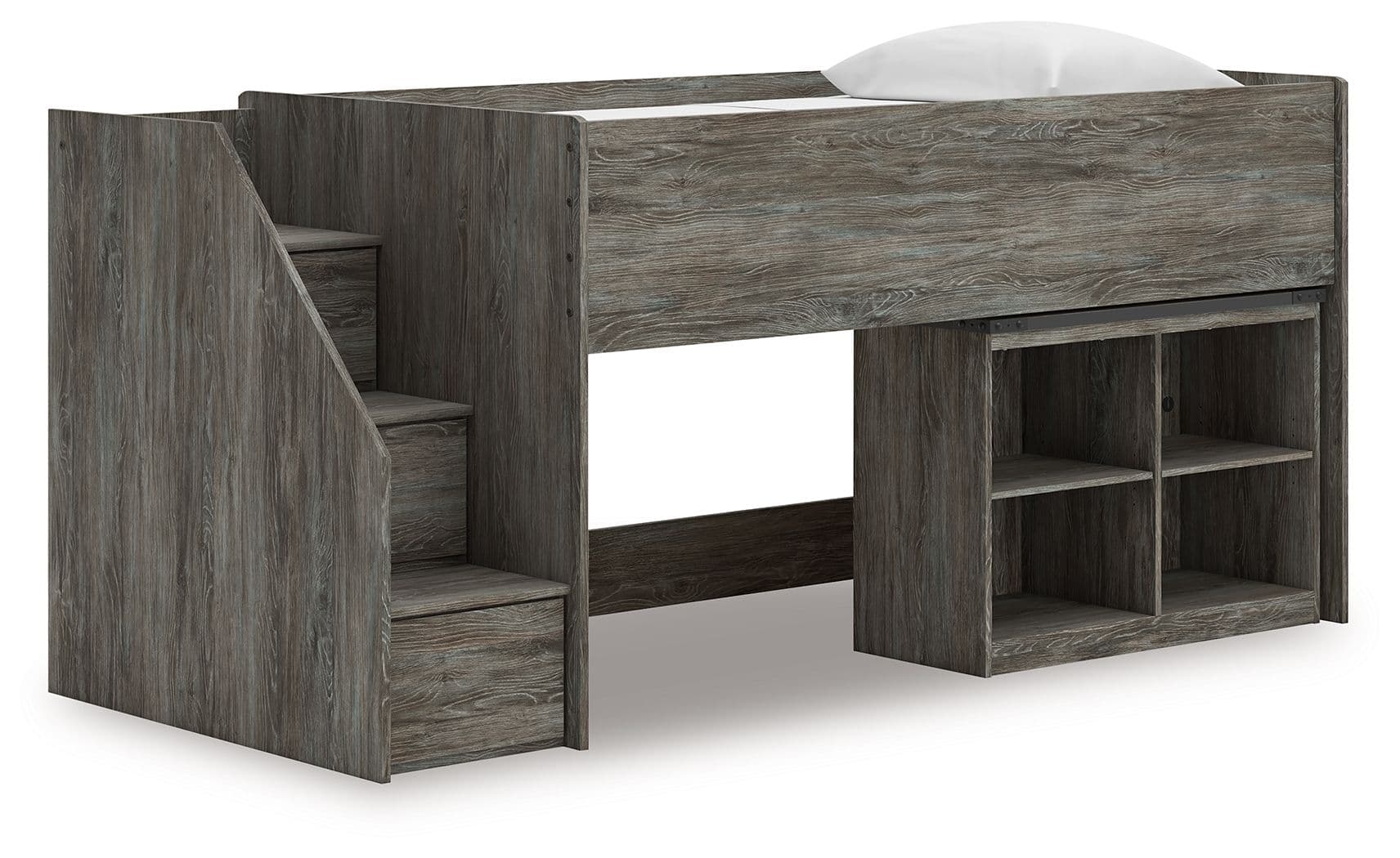 Frandern - Twin Loft Bed With Bookcase Storage - Gray