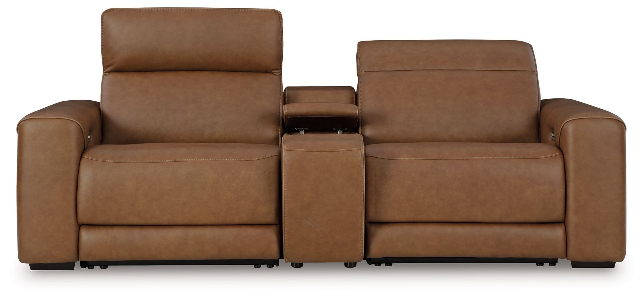 Magic Man - 3-Piece Power Reclining Sectional Loveseat With Console - Caramel