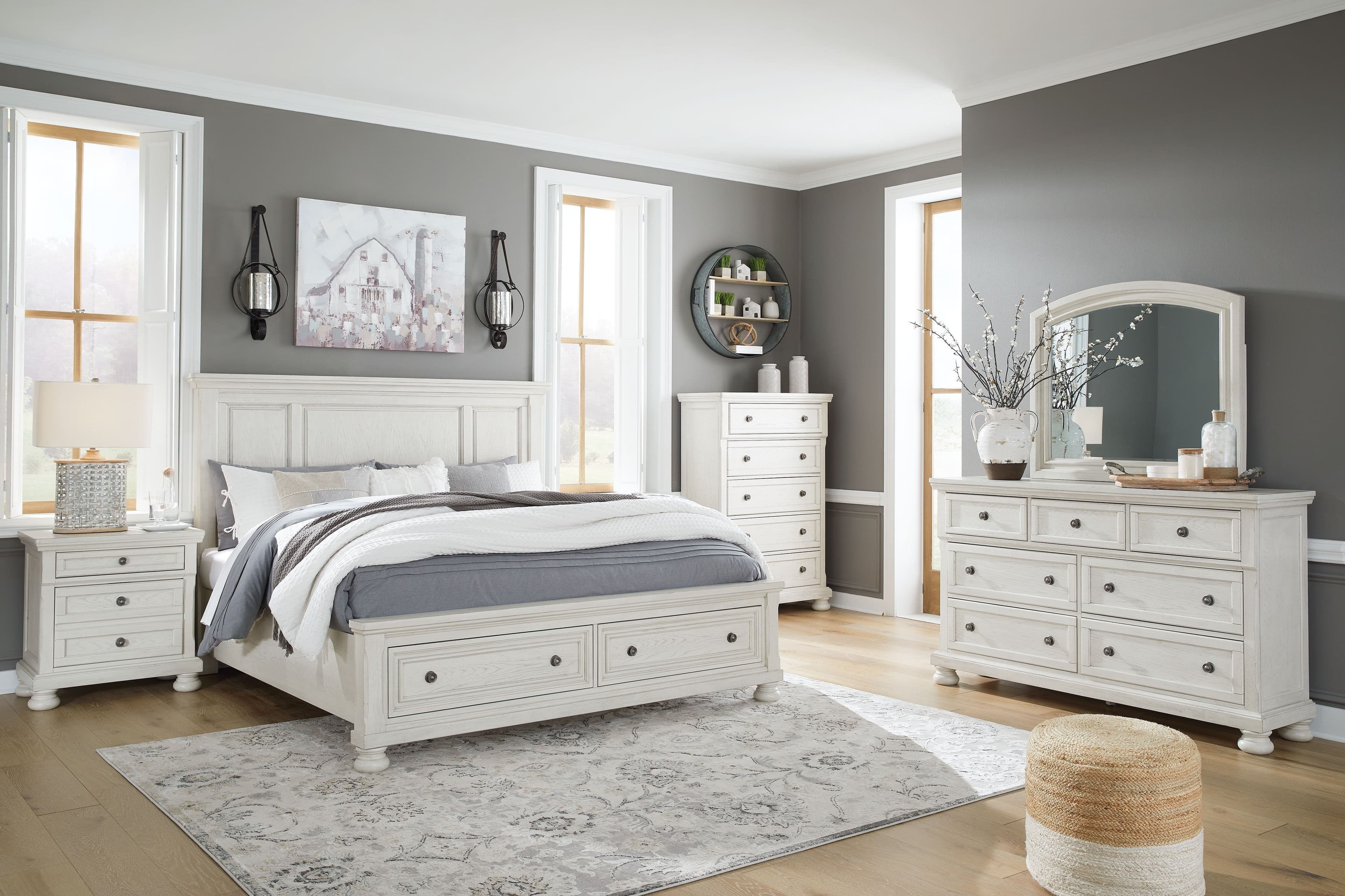 6 Pc. · Dresser, Mirror, Chest, Queen Panel Storage Bed