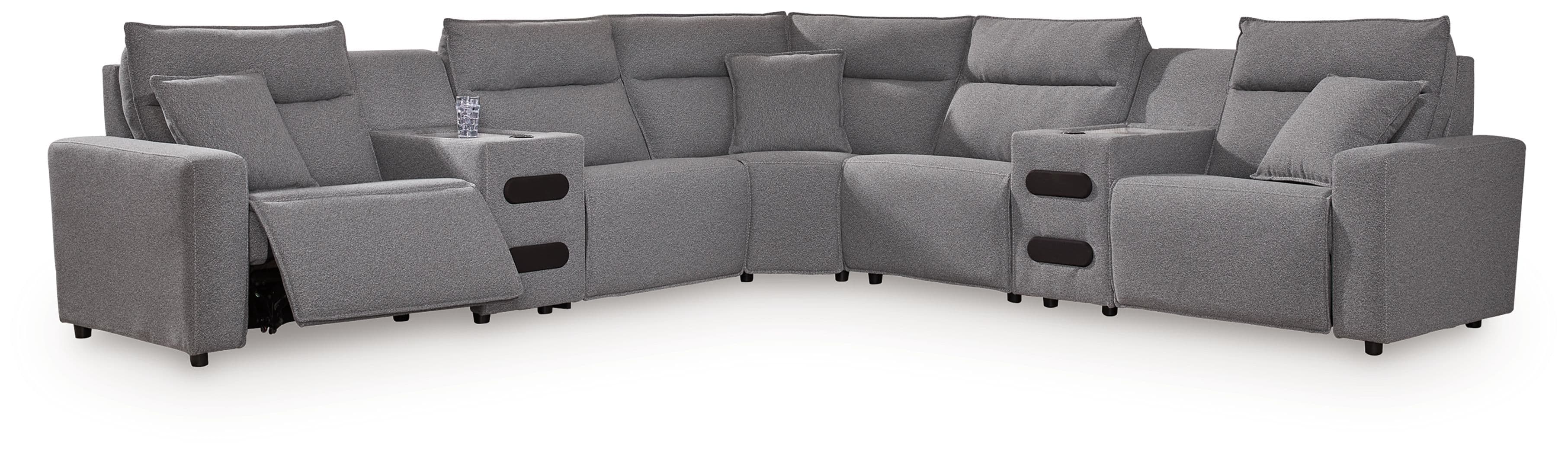 7-Piece Power Reclining Sectional With 2 Audio Consoles · Salt And Pepper