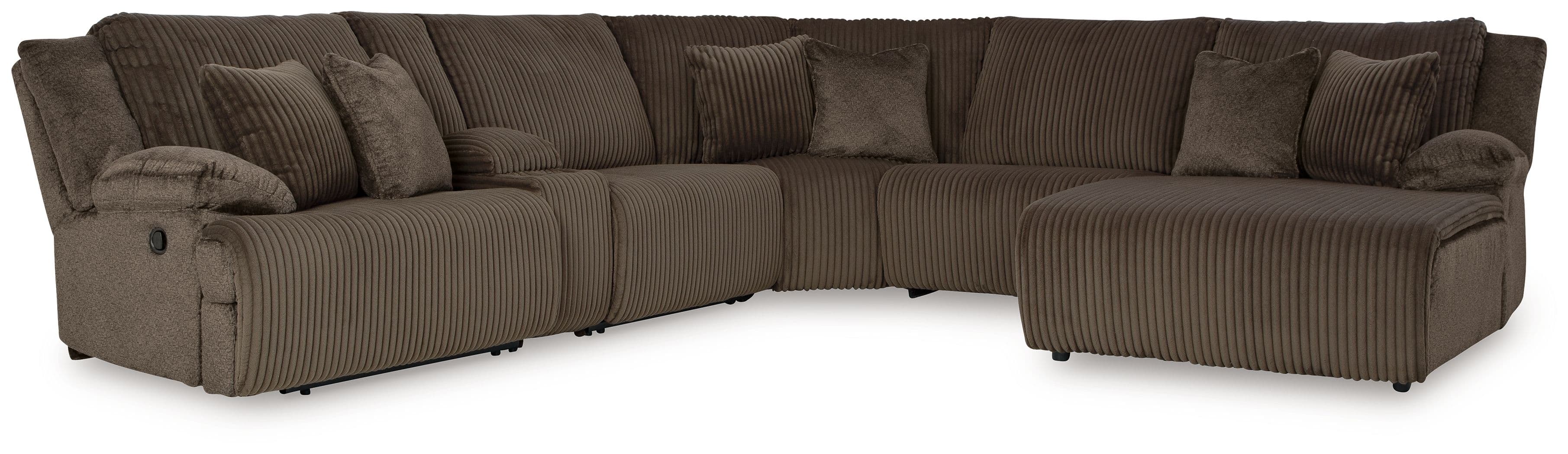 6-Piece Reclining Sectional With Raf Press Back Chaise · Chocolate