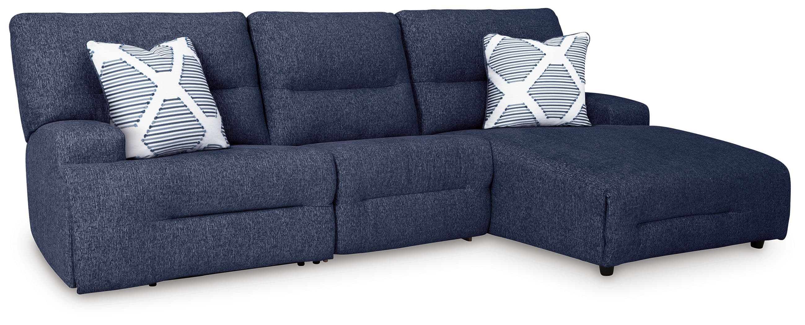 3-Piece Power Reclining Sectional With RAF Power Reclining Back Chaise · Navy