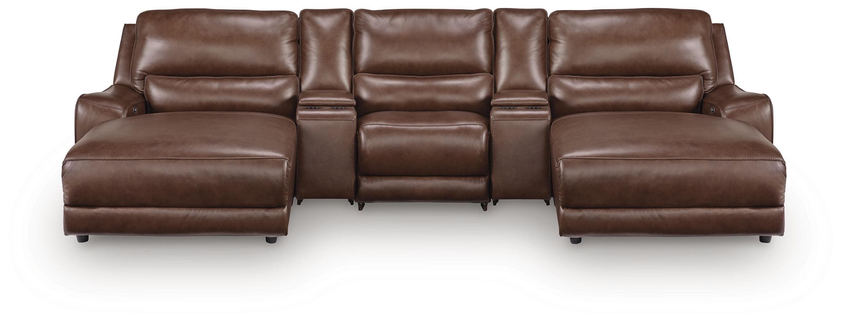DeepWakes - 5-Piece Power Reclining Sectional With Double Chaise, Armless Chair And 2 Storage Consoles - Canyon