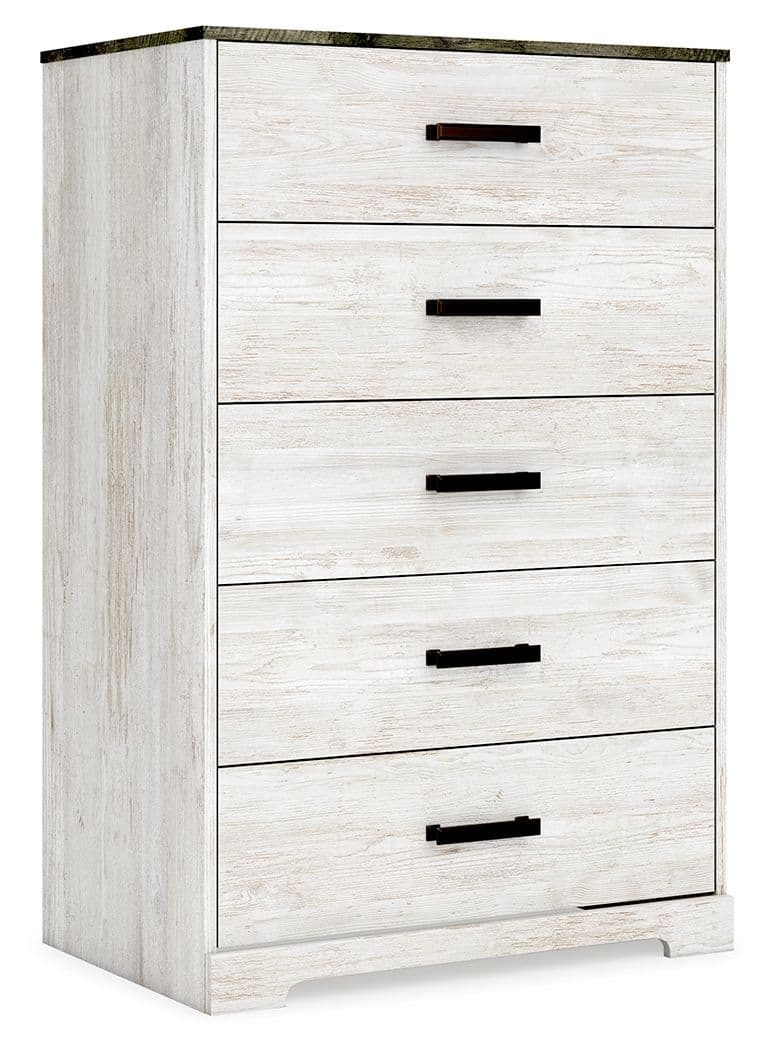 Shawburn - Five Drawer Chest - Vinyl-Wrapped - White / Black / Gray
