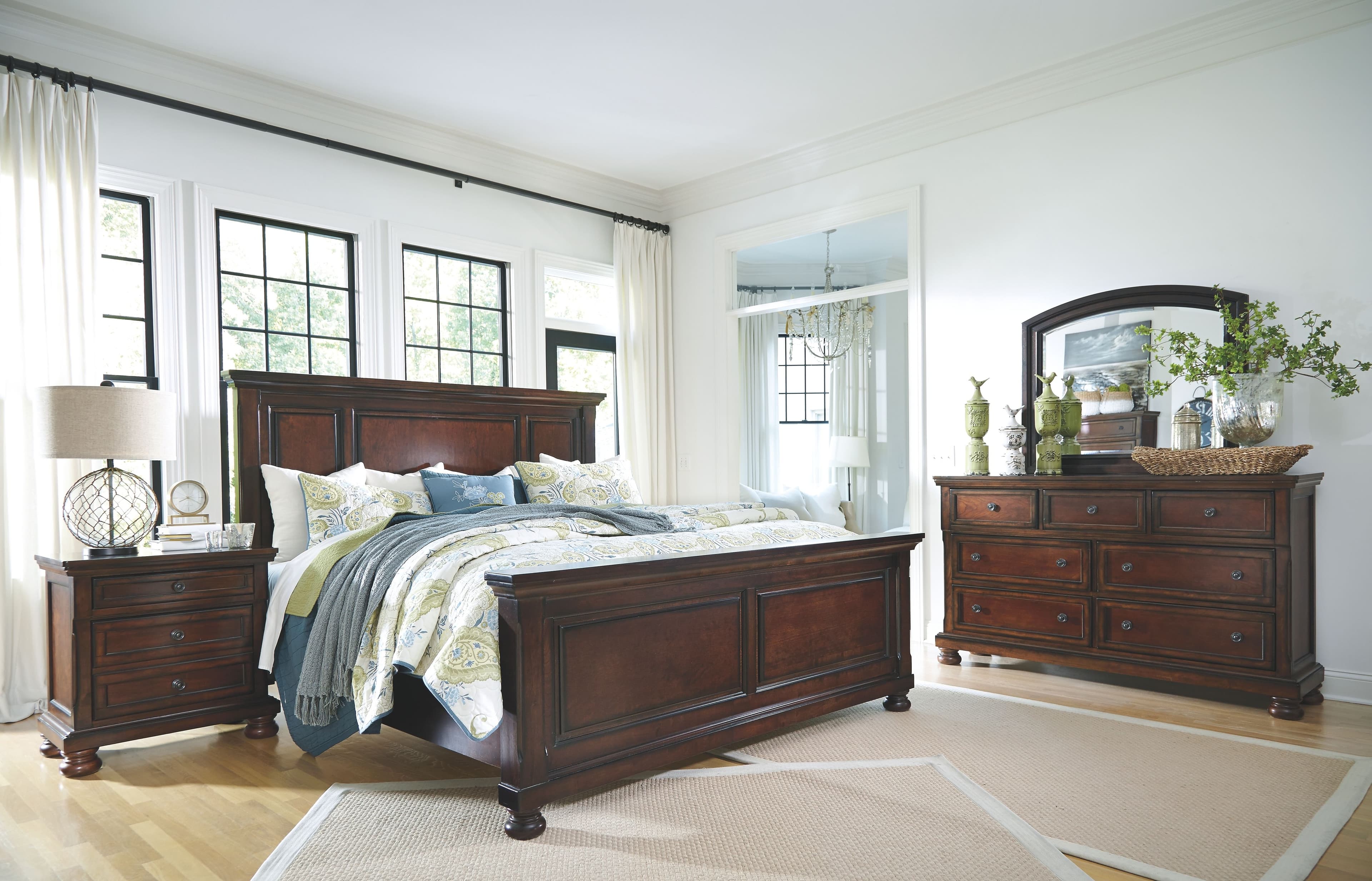 Porter - 6 Pc. - Dresser, Mirror, Chest, Queen Panel Bed - Rustic Brown