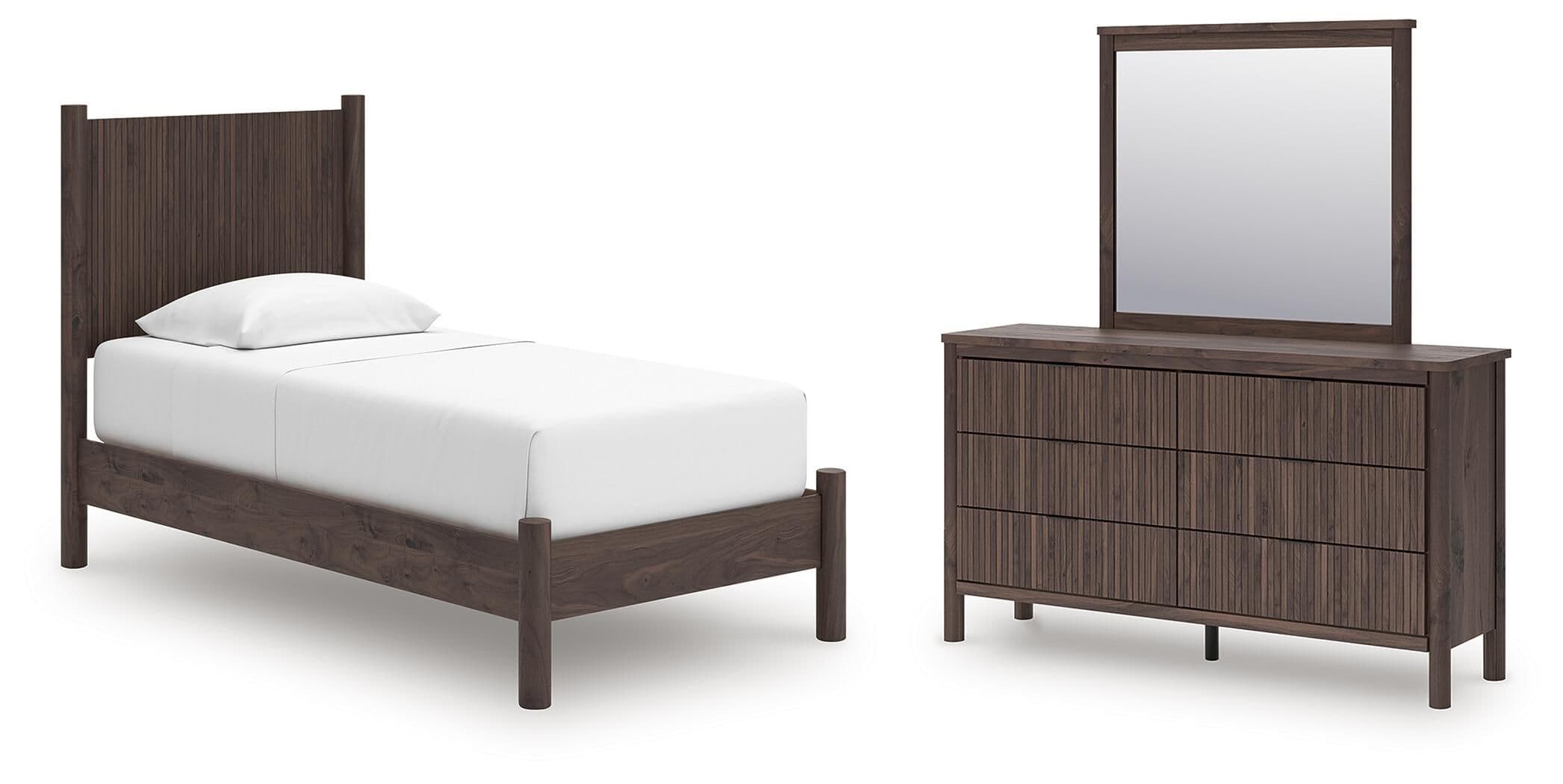 Pamytta - 3 Pc. - Twin Panel Platform Bed, Dresser And Mirror - Brown