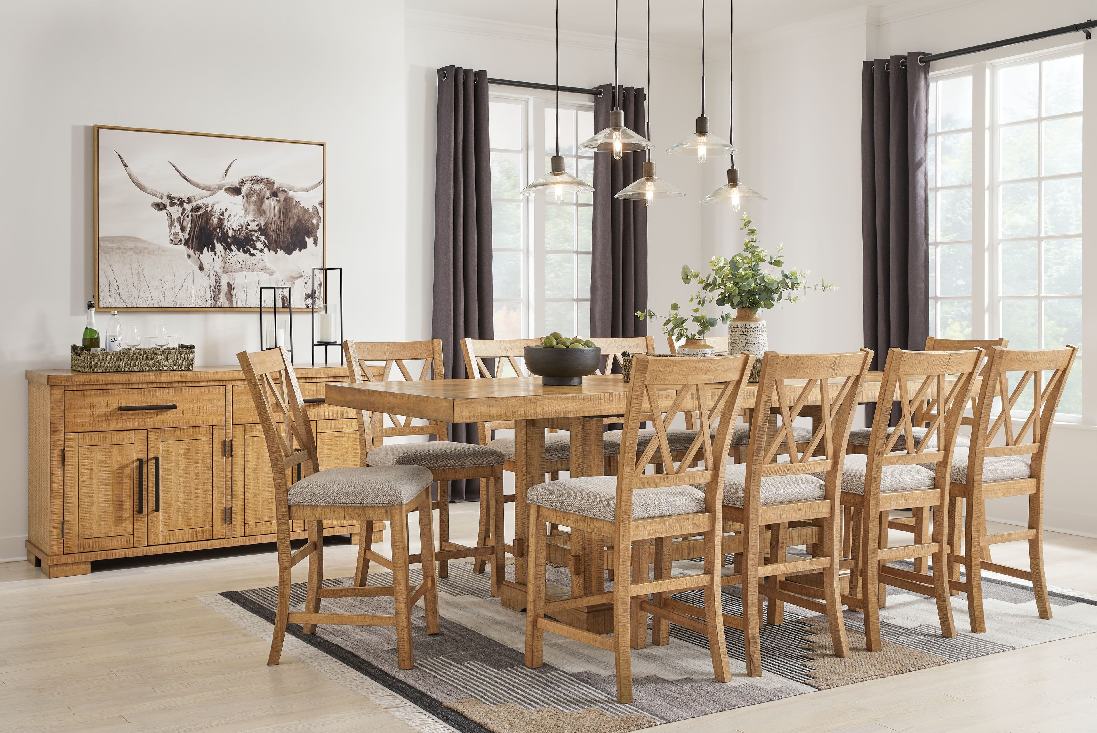 12 Pc. · Counter Extension Table, 10 Upholstered Barstools, Server