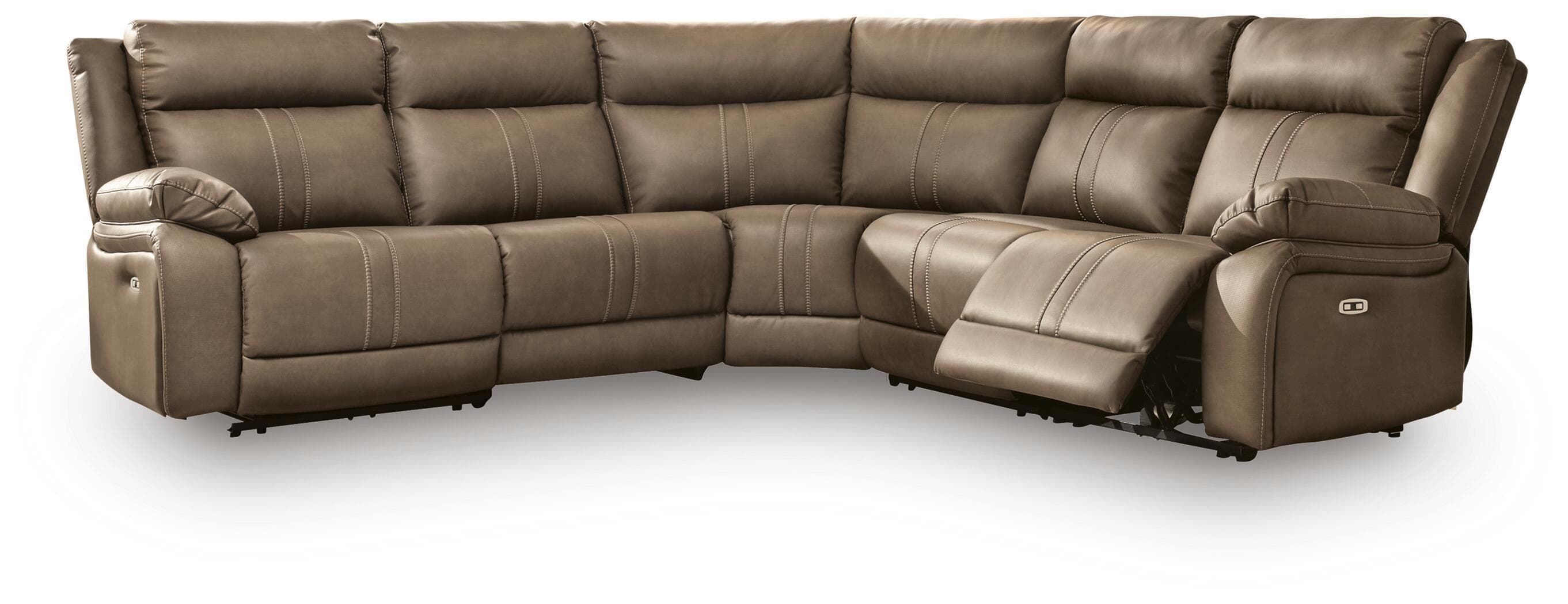Max-Momentum - 5-Piece Power Reclining Sectional With 2 Armless Chairs - Biscotti