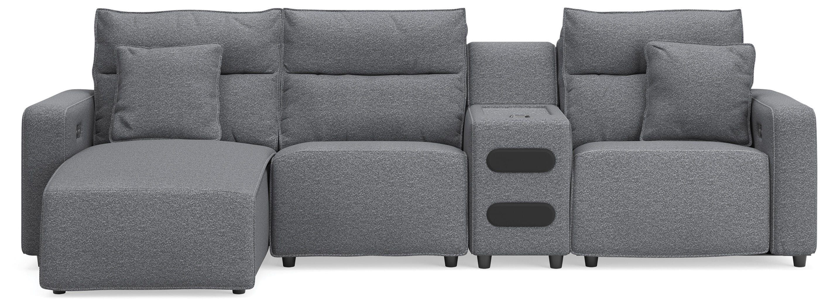 4-Piece Power Reclining Sectional With LAF Press Back Power Chaise And Audio Console · Salt And Pepper