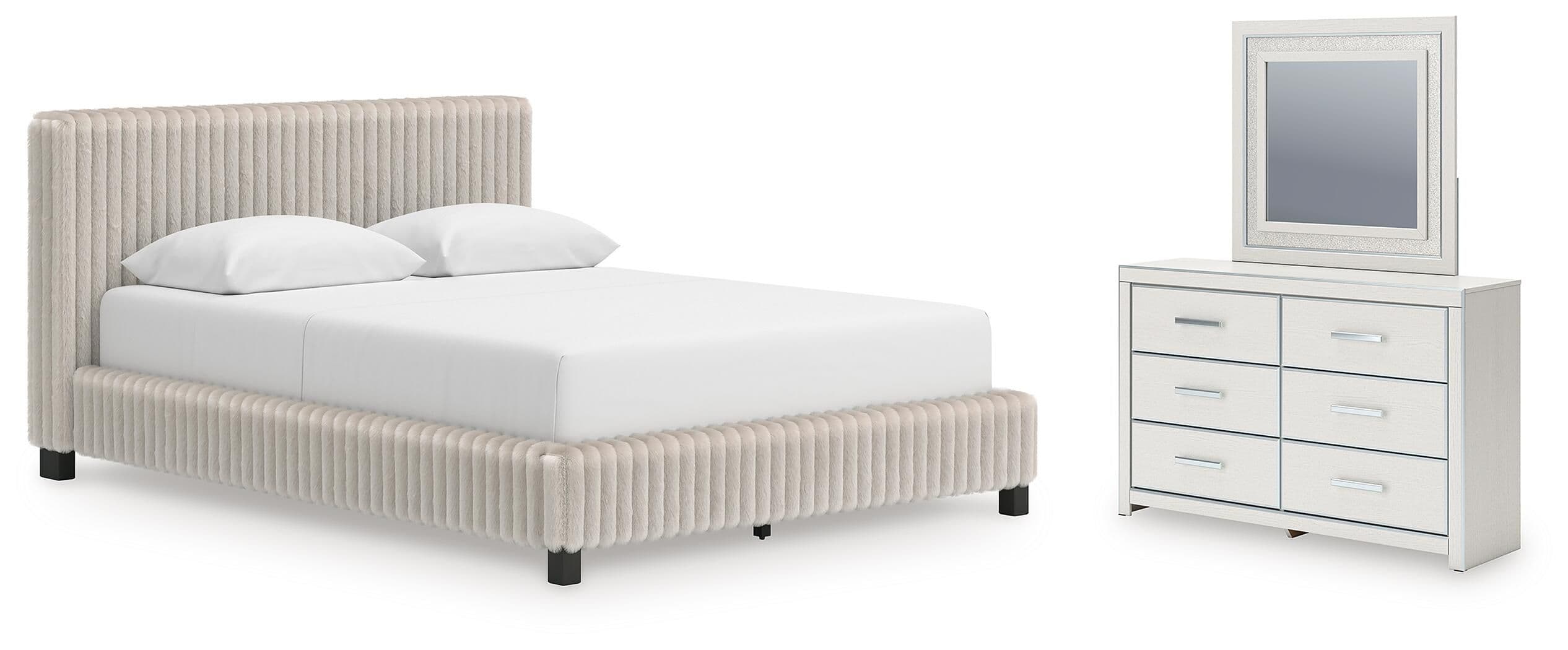 Zuraleus - 3 Pc. - Queen Upholstered Bed, Dresser And Mirror - White
