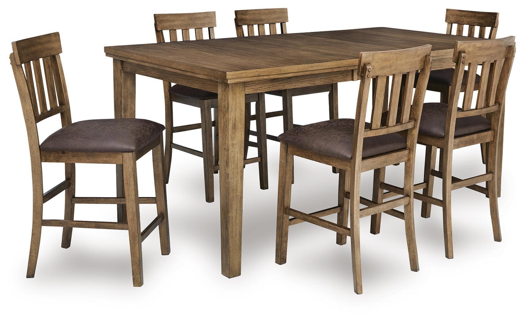 Urbinforte - 7 Pc. - Counter Height Extension Dining Table And 6 Barstools - Light Brown