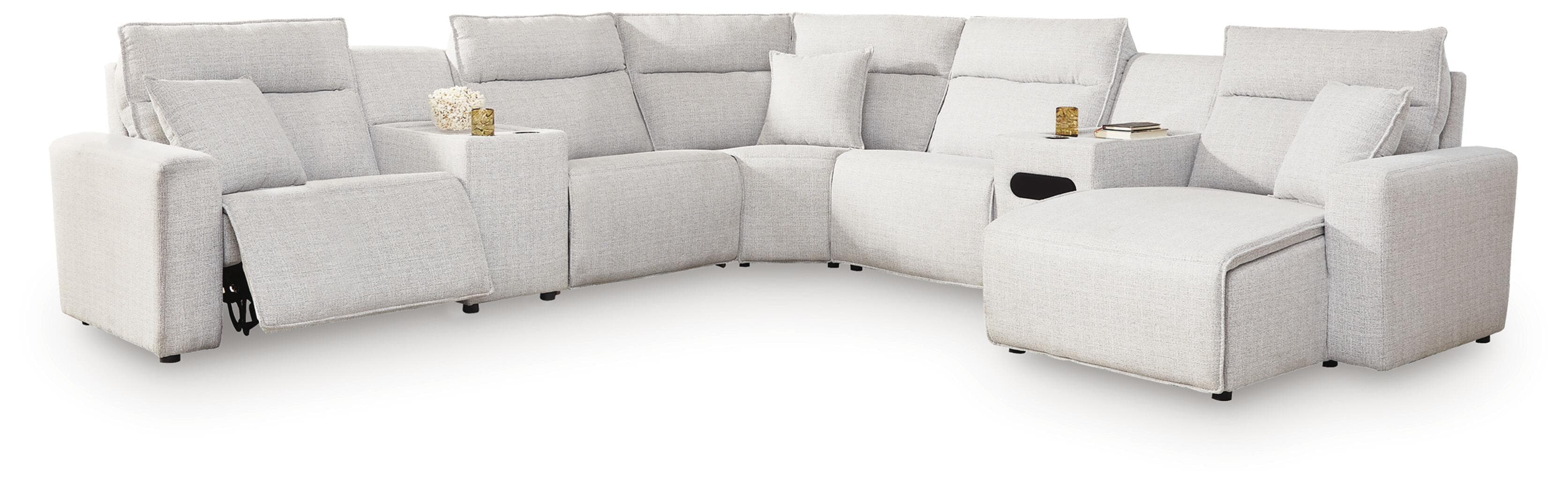 7-Piece Power Reclining Sectional With RAF Press Back Power Chaise, Console And Audio Console