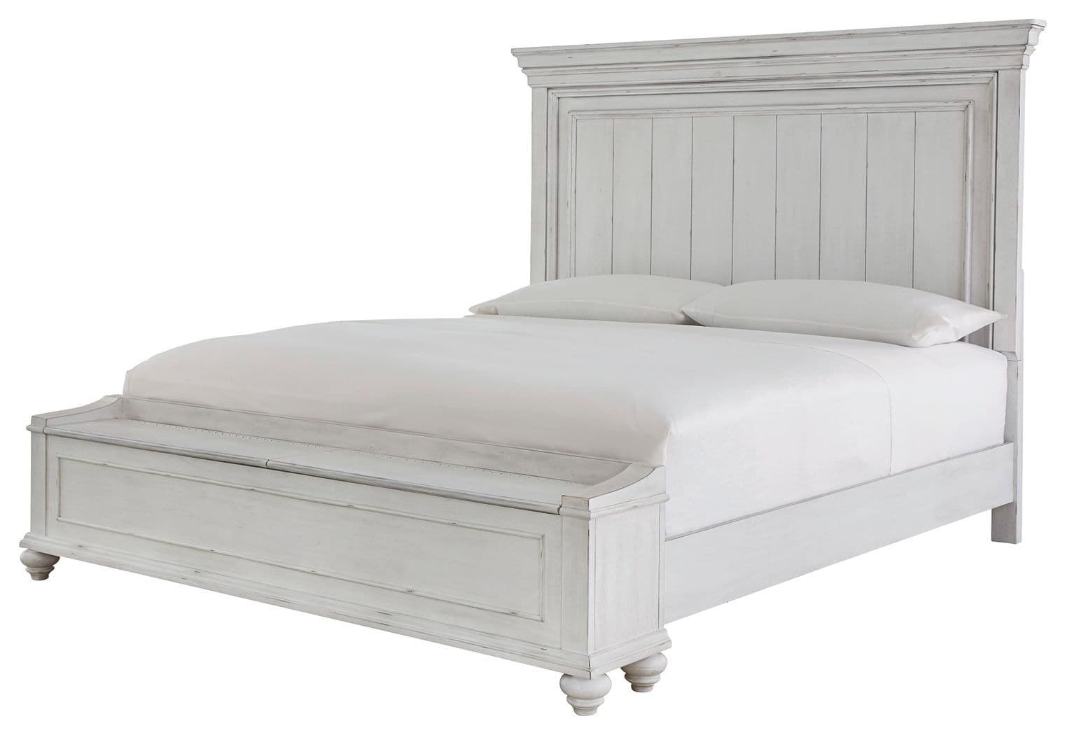 Kanwyn - California King Panel Bed With Storage Bench - Whitewash