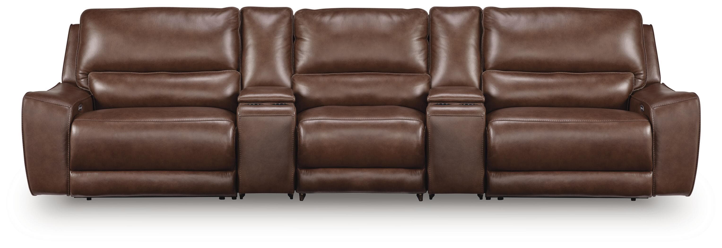 DeepWakes - 5-Piece Power Reclining Sectional With Armless Chair And 2 Storage Consoles - Canyon